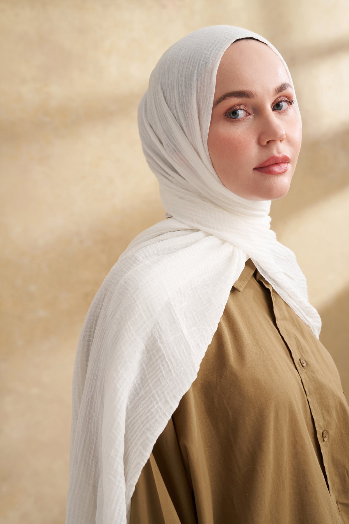 MÜSLİN YAPRAK DESEN ŞAL - EKRU