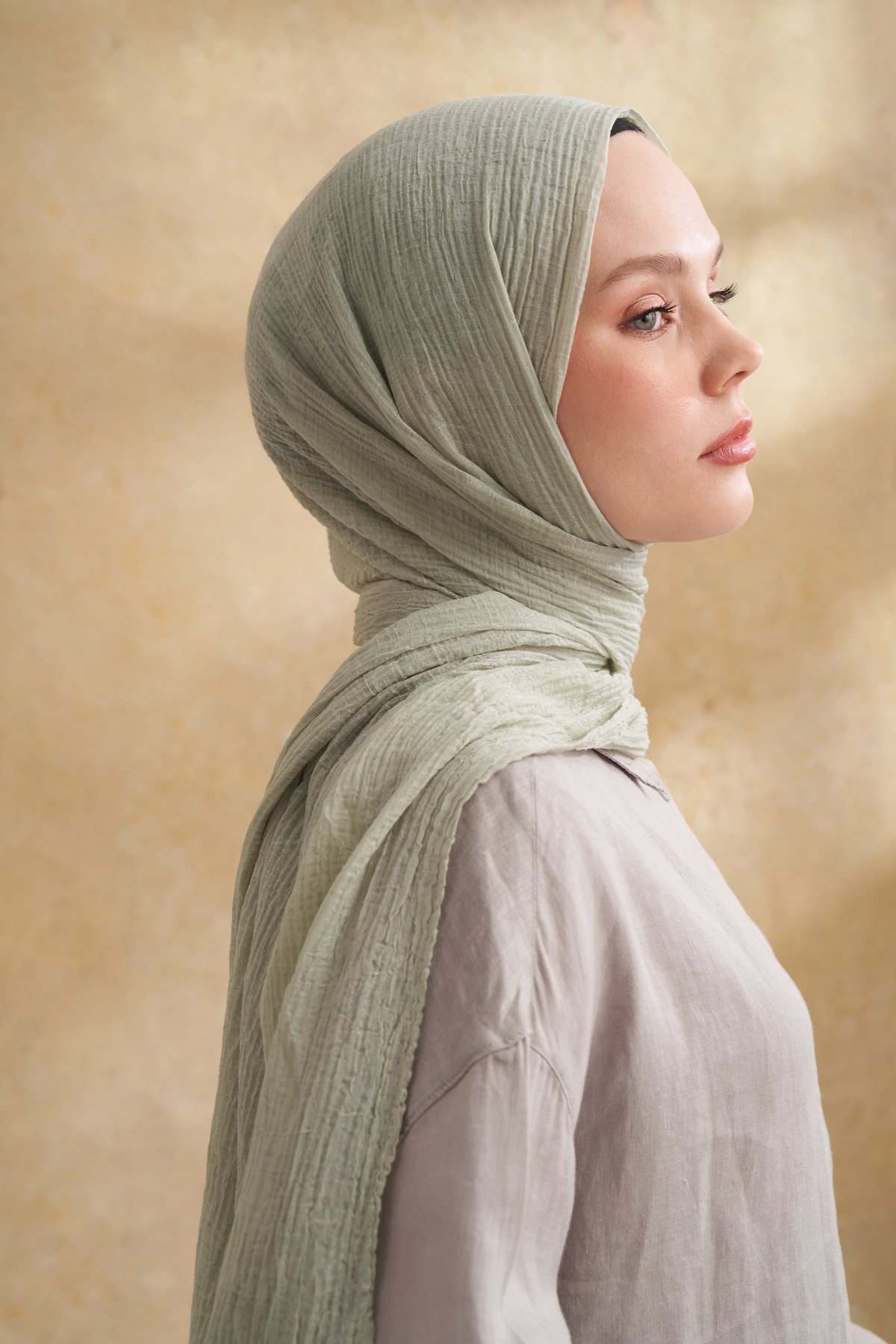 MÜSLİN YAPRAK DESEN ŞAL - KETEN YEŞİLİ