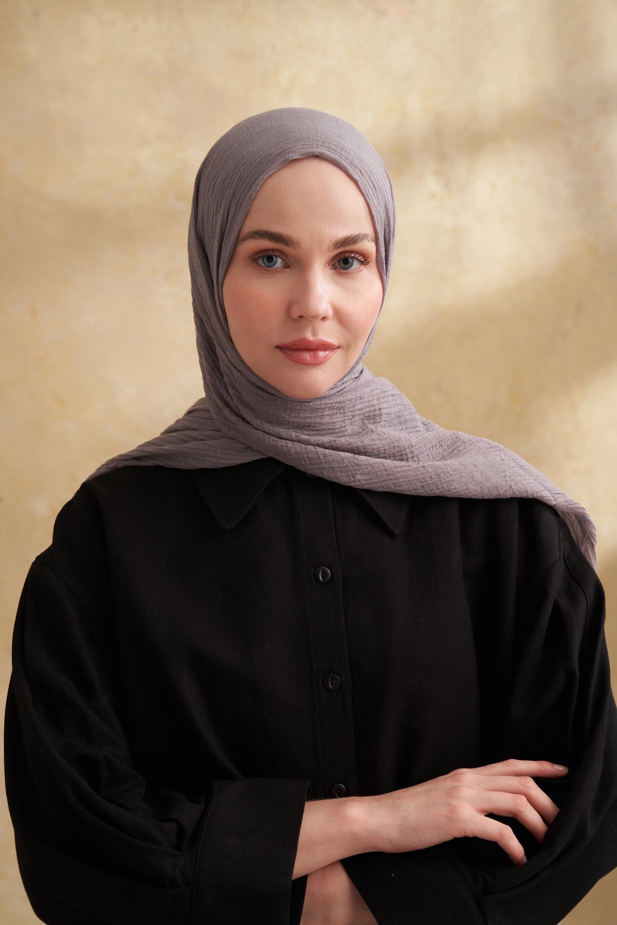 MÜSLİN YAPRAK DESEN ŞAL - KOYU GRİ