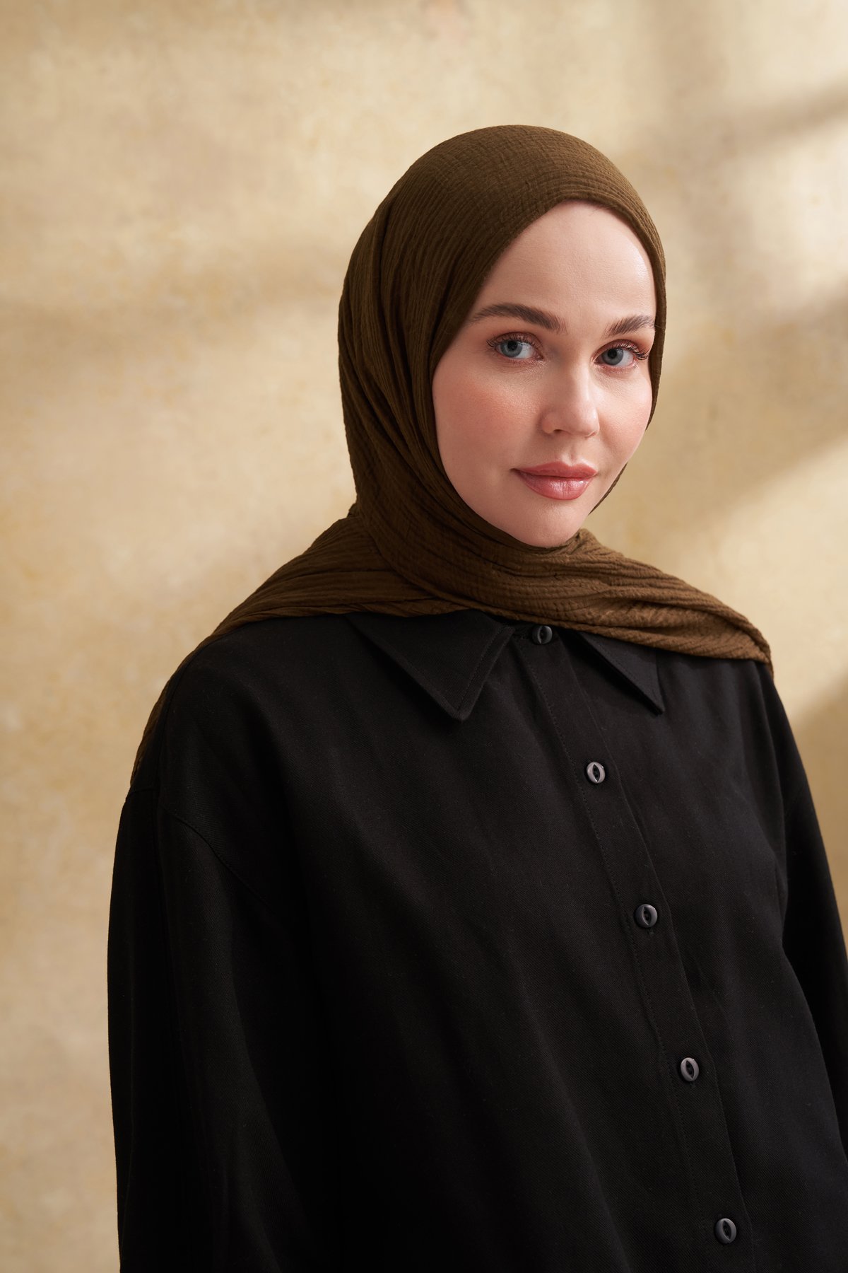 MÜSLİN YAPRAK DESEN ŞAL - KOYU HAKİ