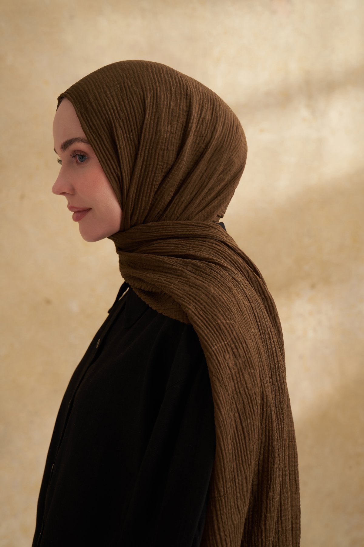 MÜSLİN YAPRAK DESEN ŞAL - KOYU HAKİ