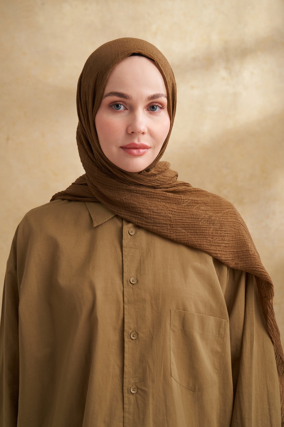 MÜSLİN YAPRAK DESEN ŞAL - KOYU YAĞ YEŞİLİ