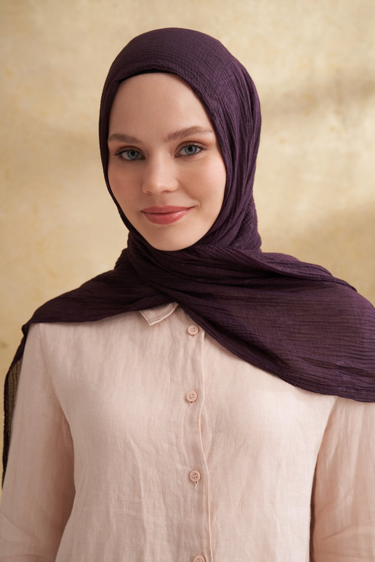 MÜSLİN YAPRAK DESEN ŞAL - MÜRDÜM