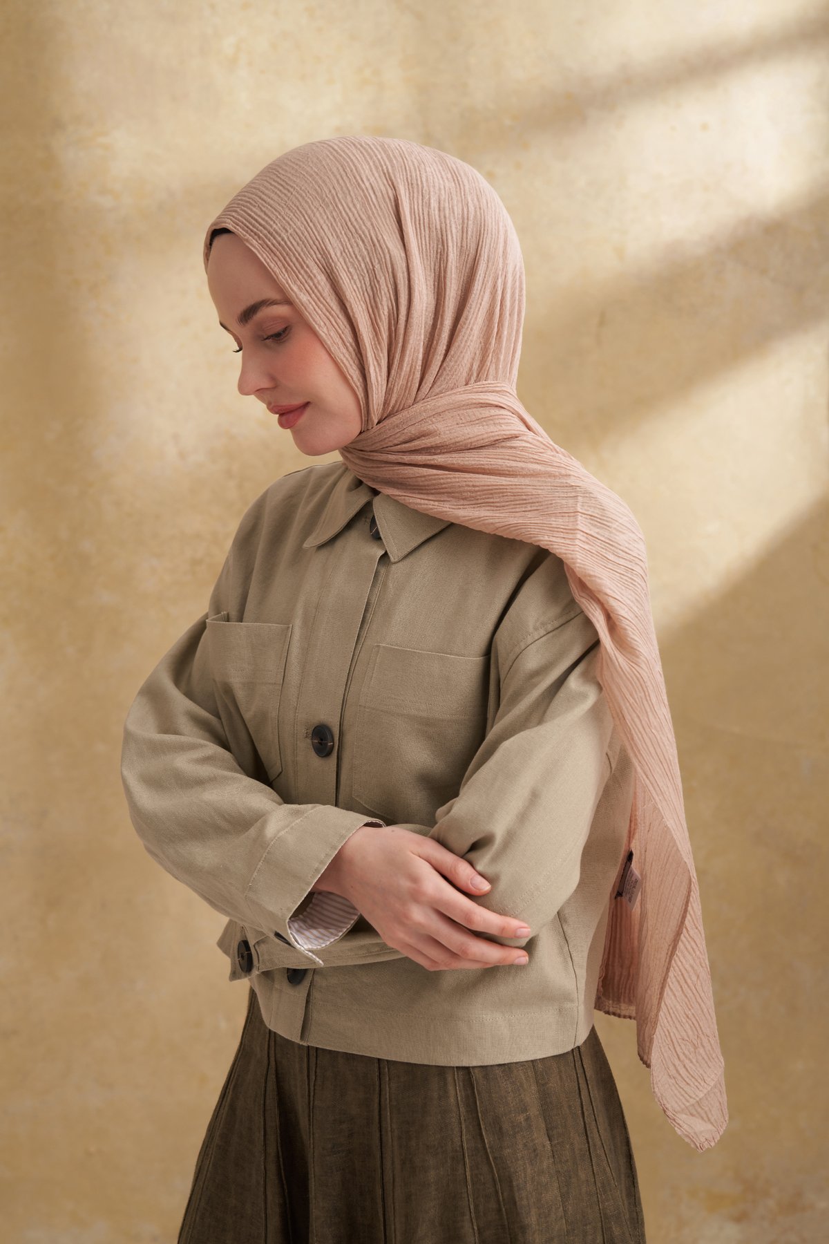 MÜSLİN YAPRAK DESEN ŞAL - SAHRA