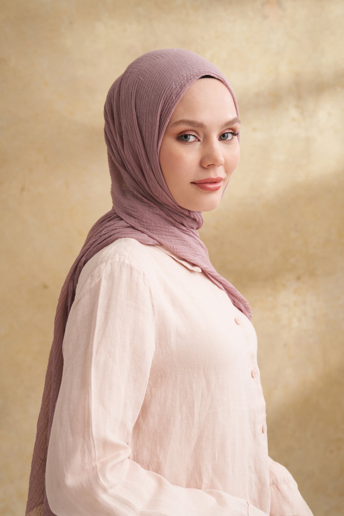 MÜSLİN YAPRAK DESEN ŞAL - SİSLİ PUDRA