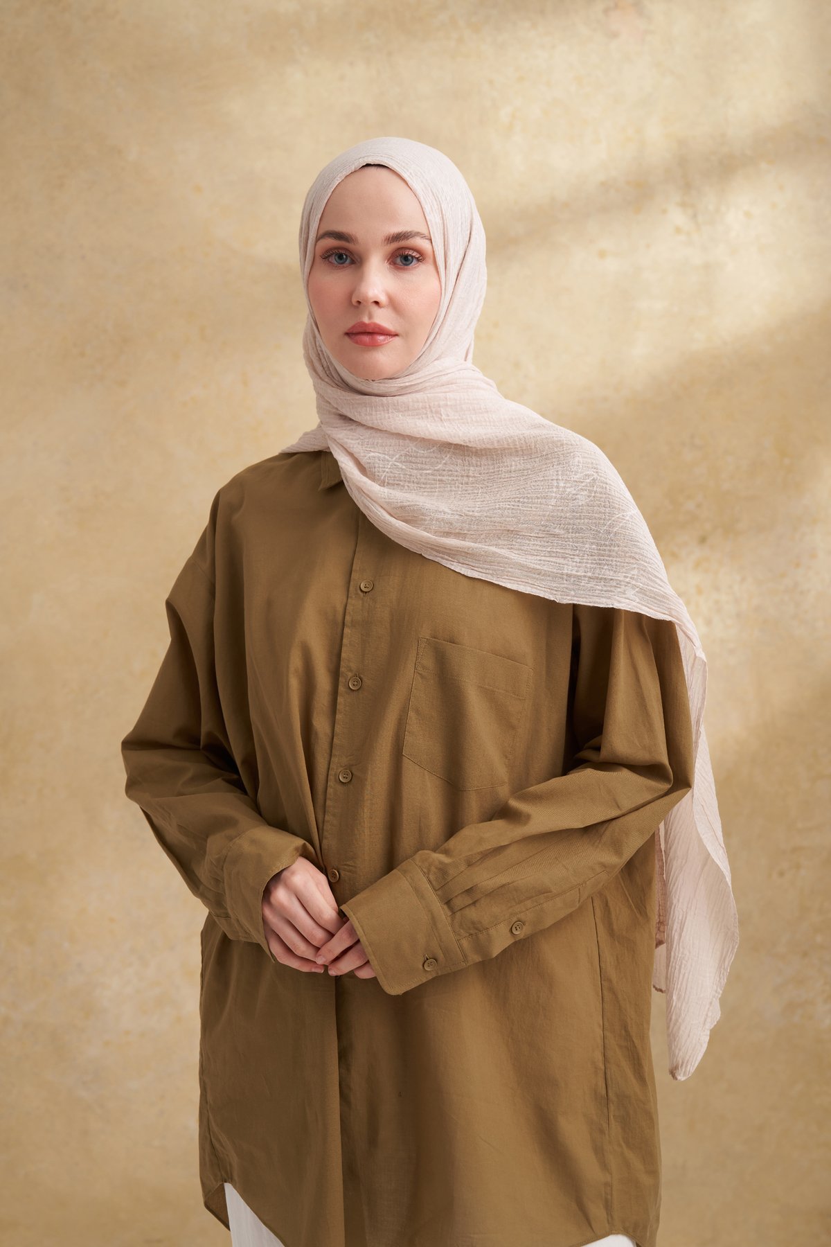 MÜSLİN YAPRAK DESEN ŞAL - TAŞ