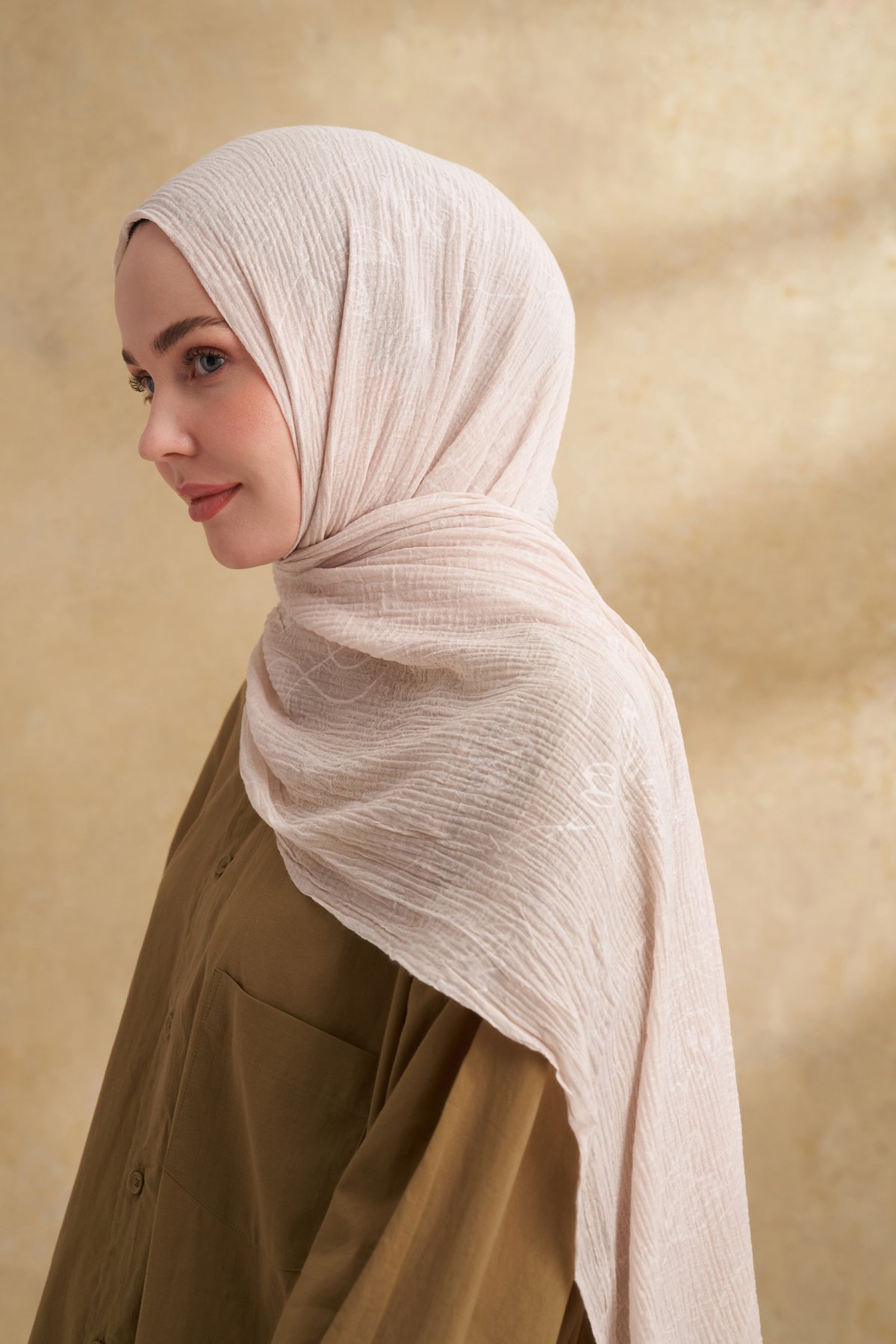 MÜSLİN YAPRAK DESEN ŞAL - TAŞ