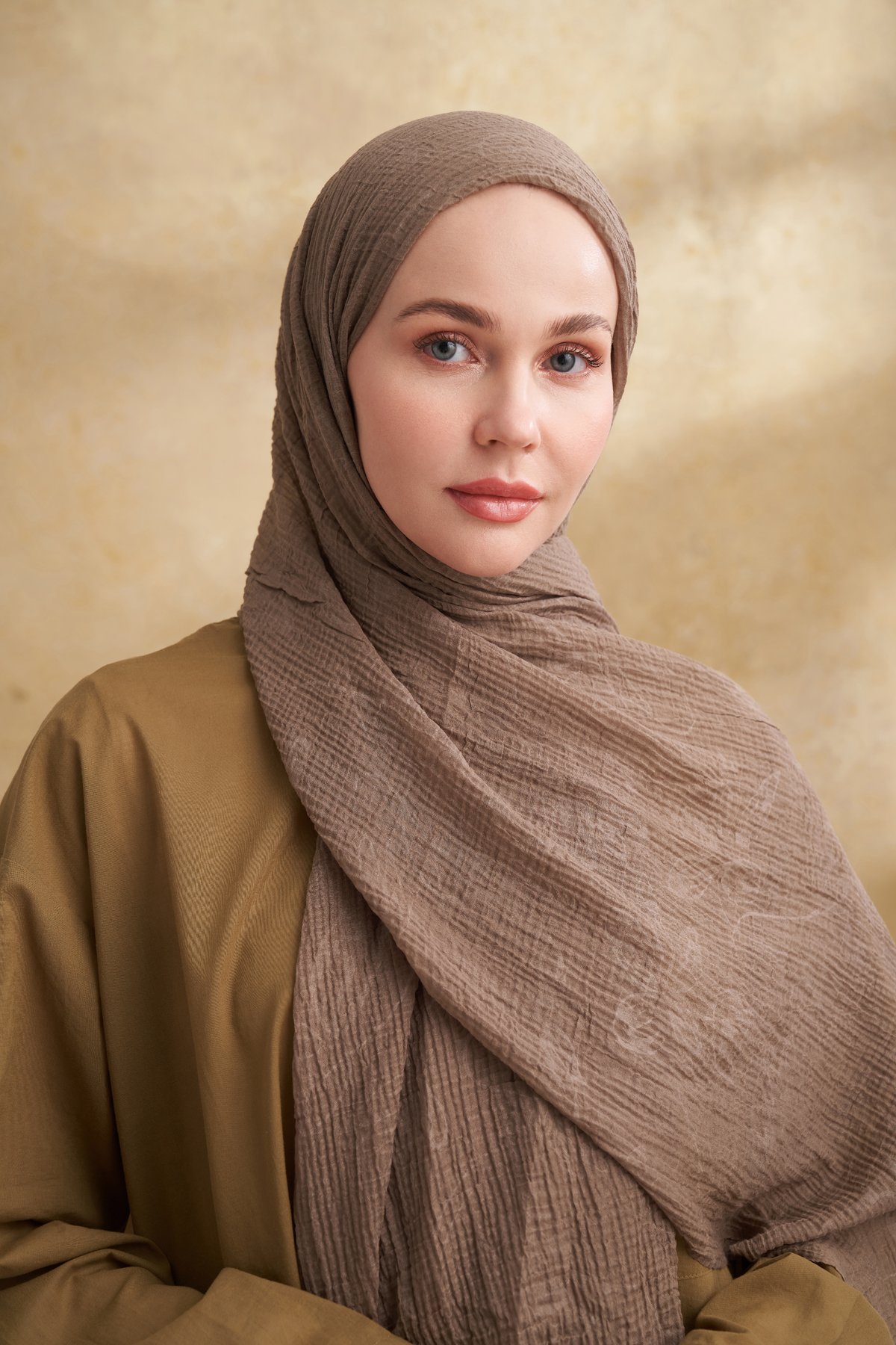 MÜSLİN YAPRAK DESEN ŞAL - TOPRAK