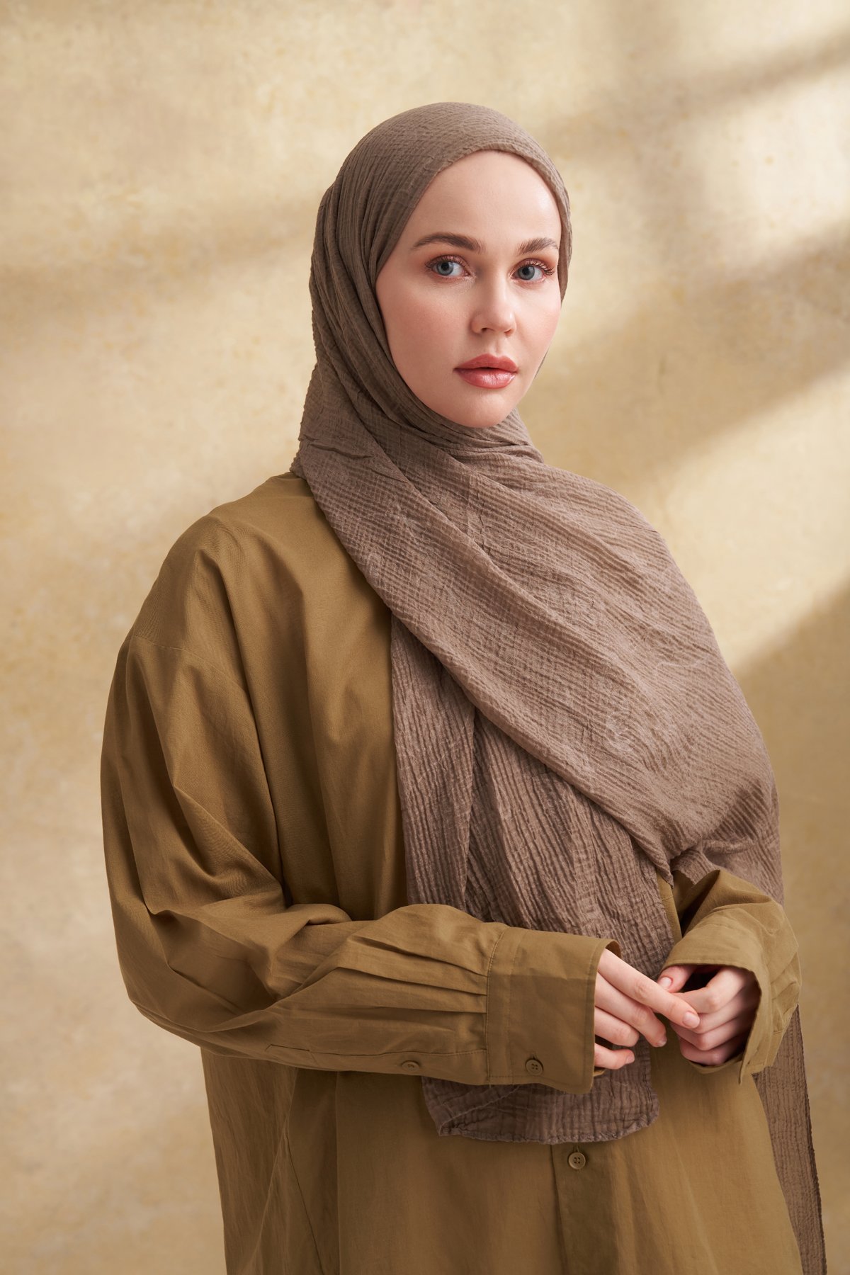 MÜSLİN YAPRAK DESEN ŞAL - TOPRAK