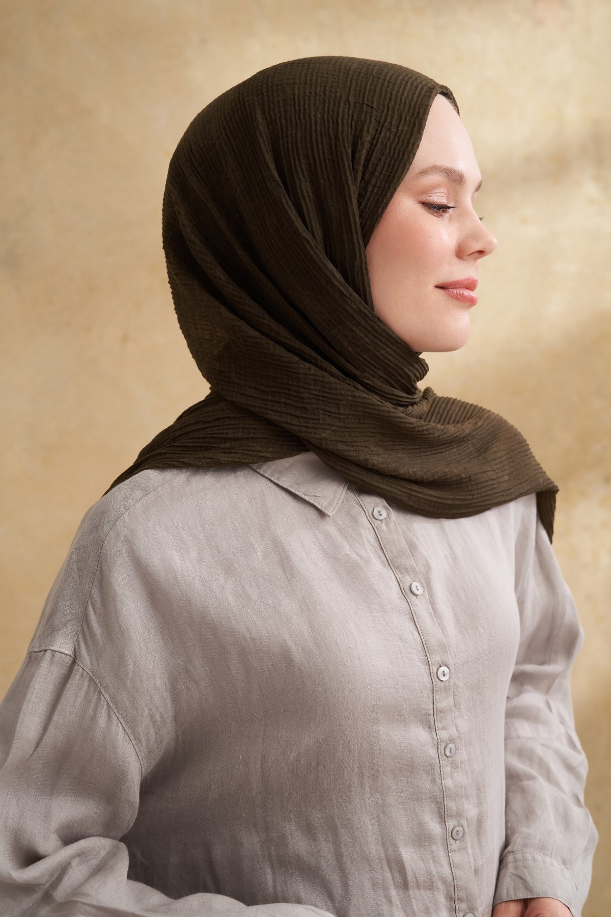 MÜSLİN YAPRAK DESEN ŞAL - YOSUN