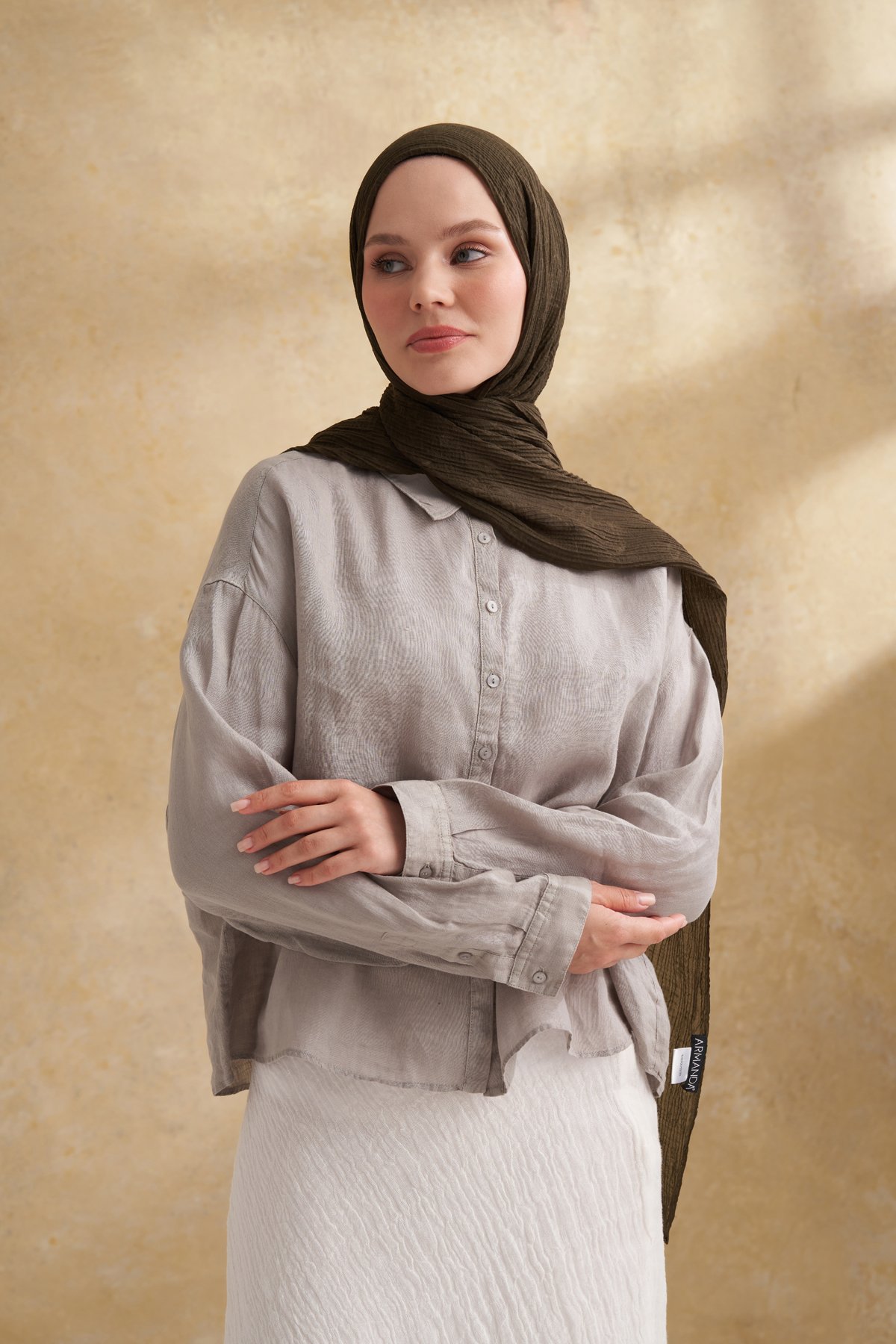 MÜSLİN YAPRAK DESEN ŞAL - YOSUN