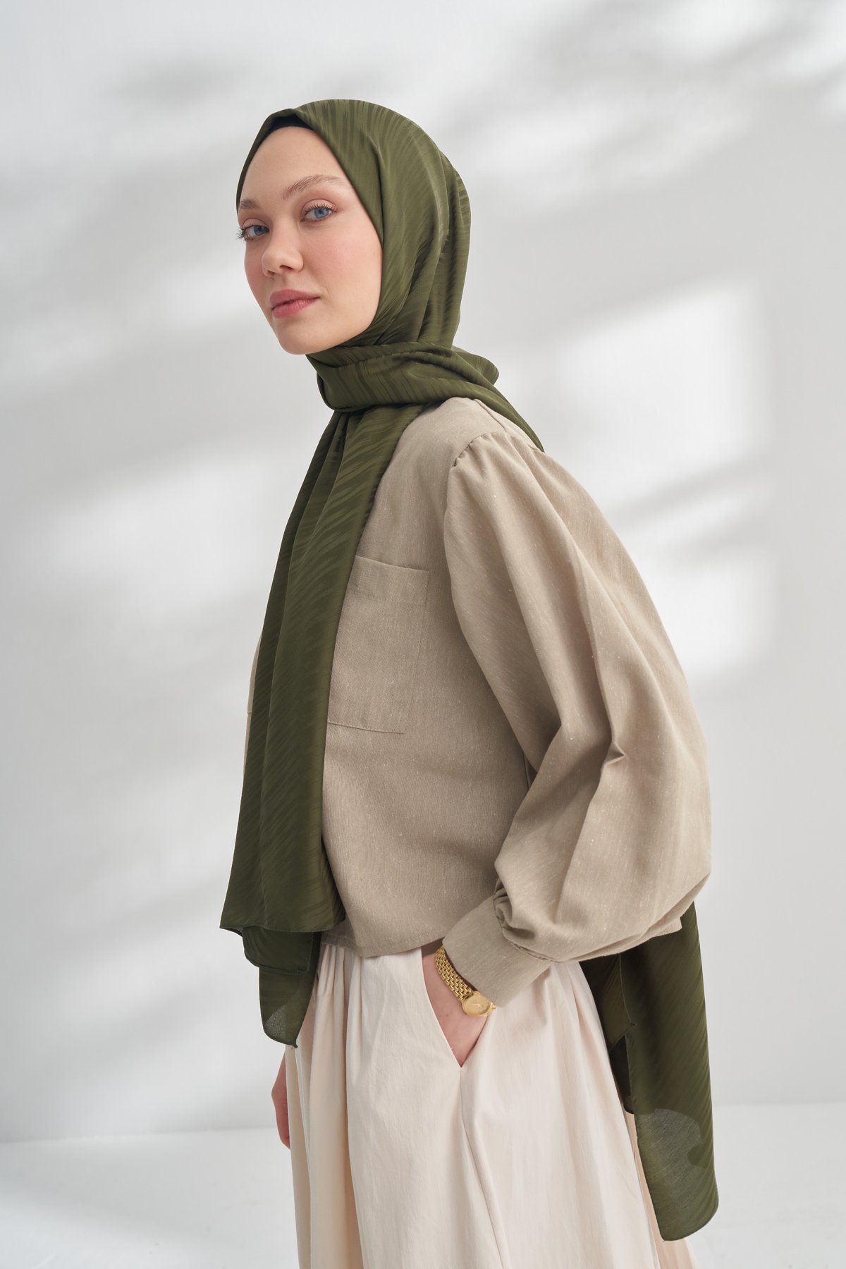 NANYA JAKAR LINE DESEN ŞAL - HAKİ