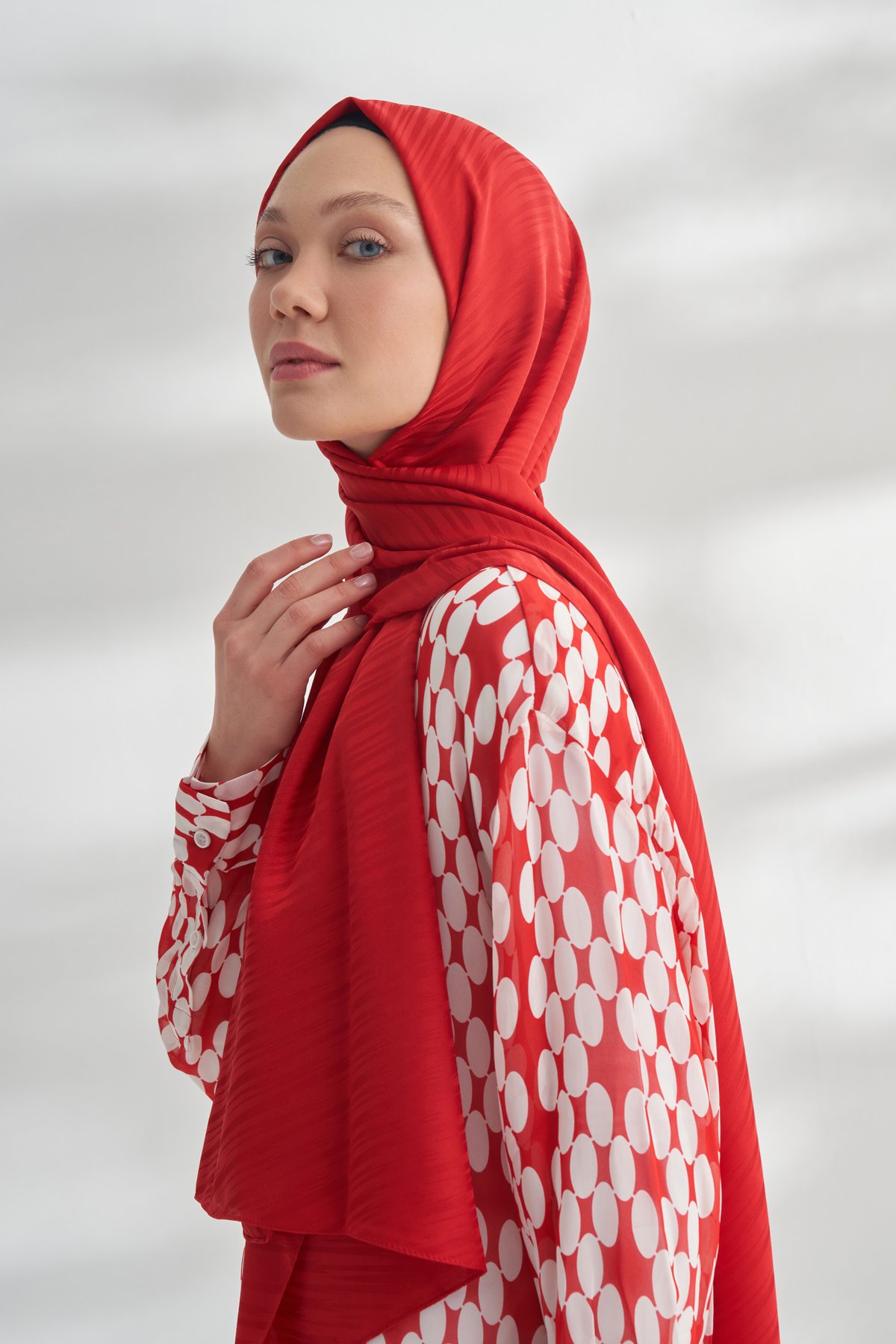 NANYA JAKAR LINE DESEN ŞAL - KIRMIZI