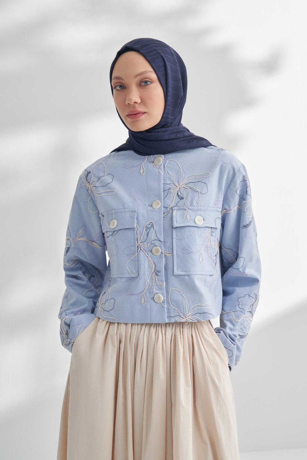 NANYA JAKAR LINE DESEN ŞAL - LACİVERT