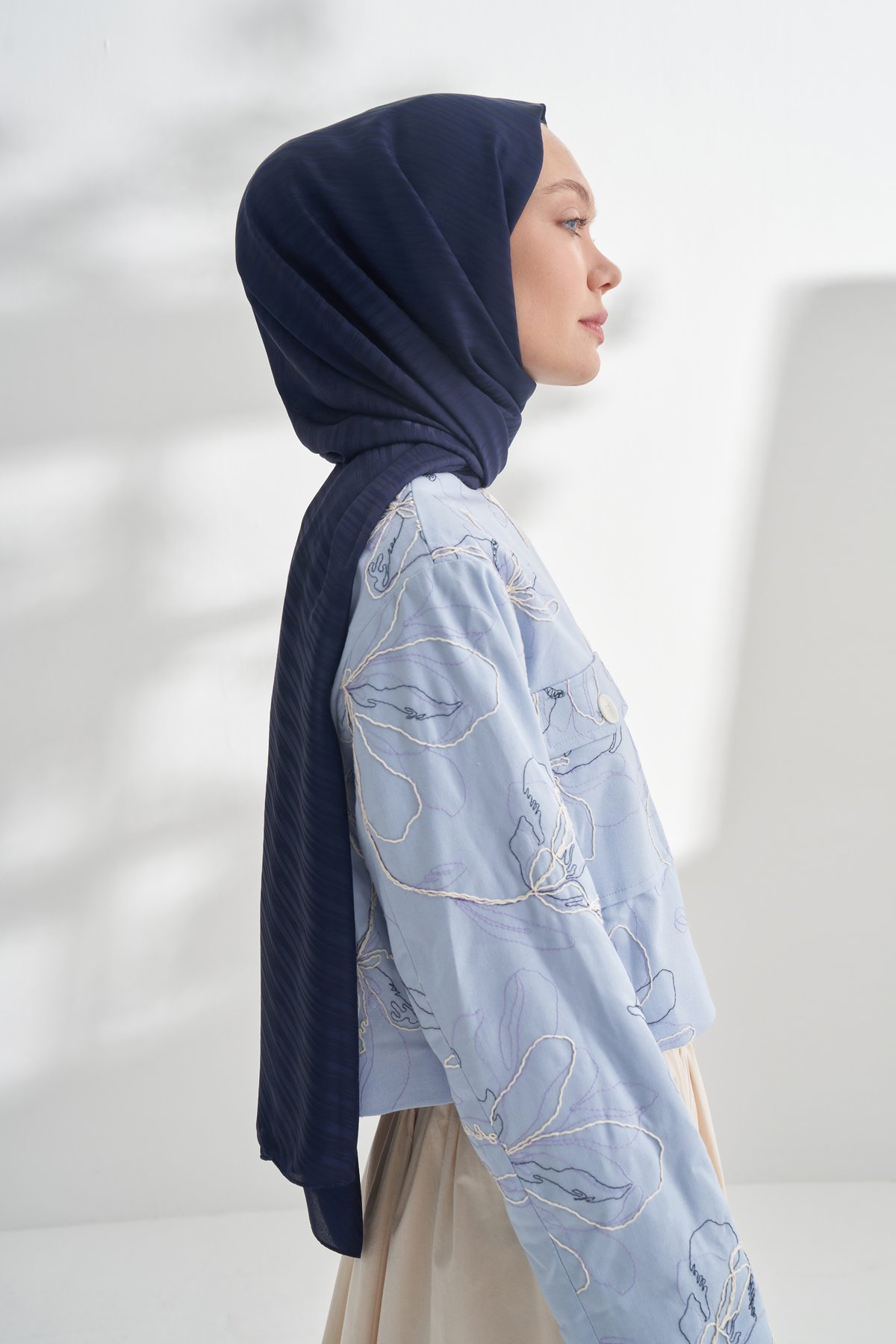 NANYA JAKAR LINE DESEN ŞAL - LACİVERT