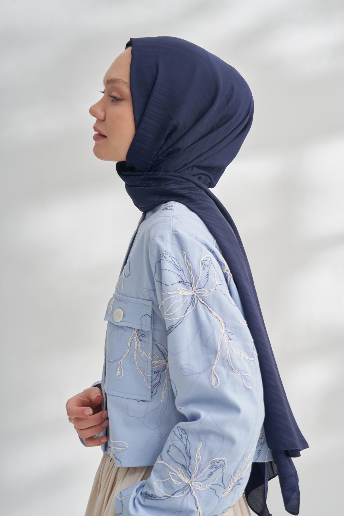 NANYA JAKAR LINE DESEN ŞAL - LACİVERT