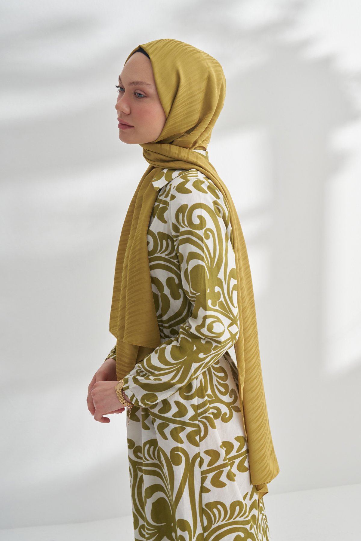 NANYA JAKAR LINE DESEN ŞAL - YAĞ YEŞİLİ