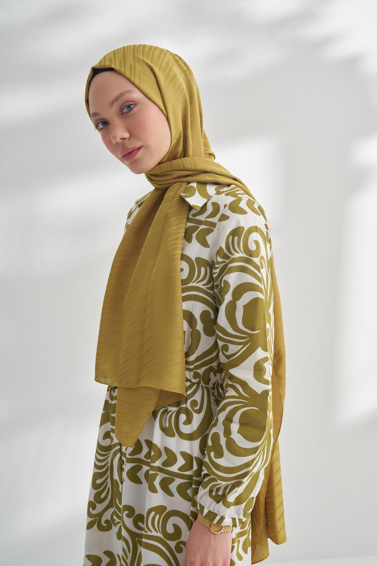 NANYA JAKAR LINE DESEN ŞAL - YAĞ YEŞİLİ