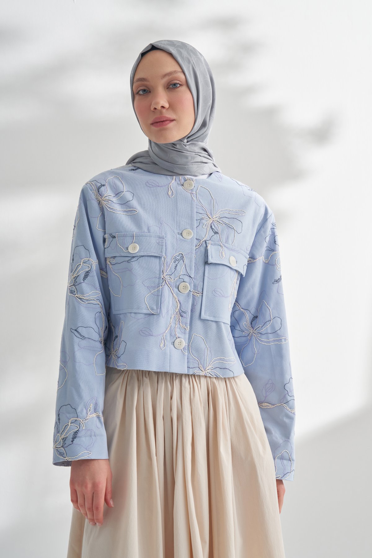 NANYA JAKAR RÜZGARGÜLÜ DESEN ŞAL - GRİ