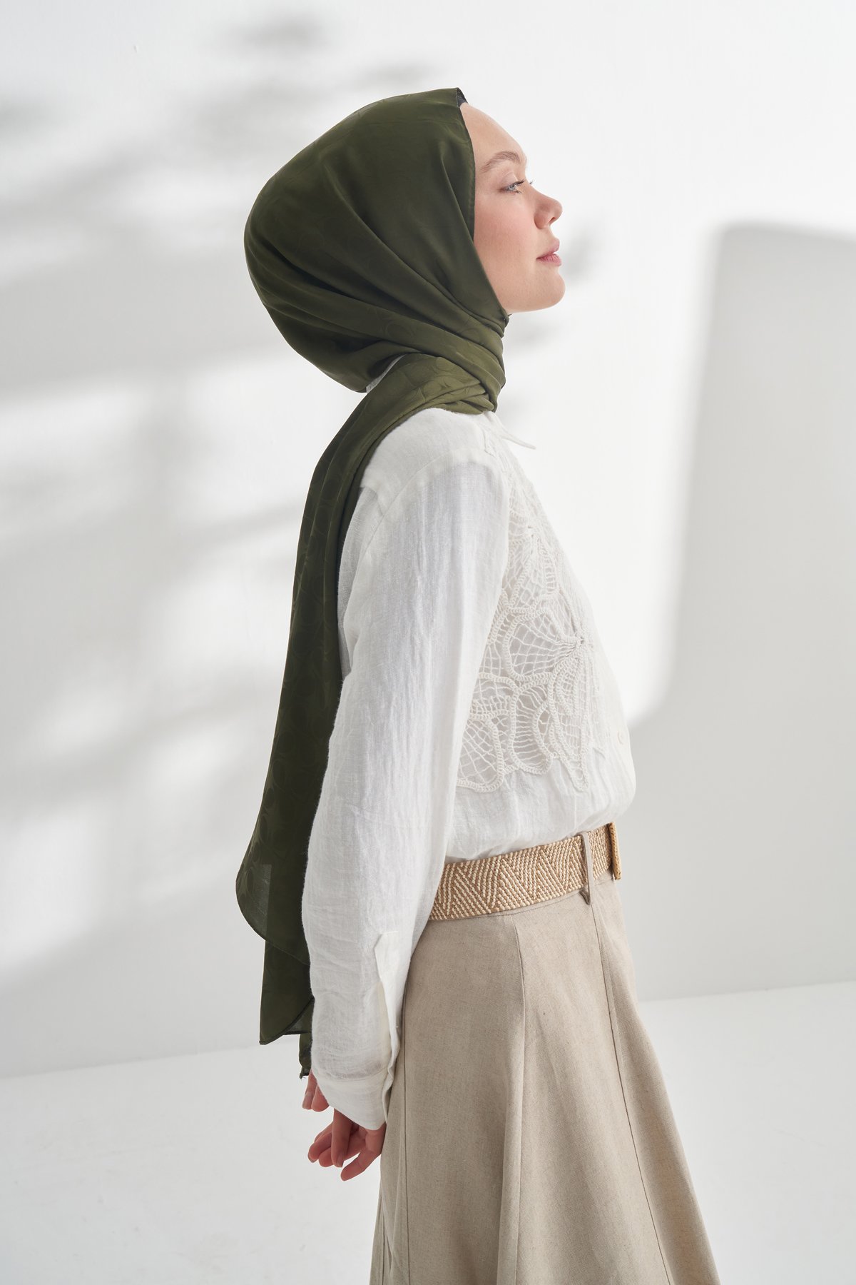 NANYA JAKAR RÜZGARGÜLÜ DESEN ŞAL - HAKİ