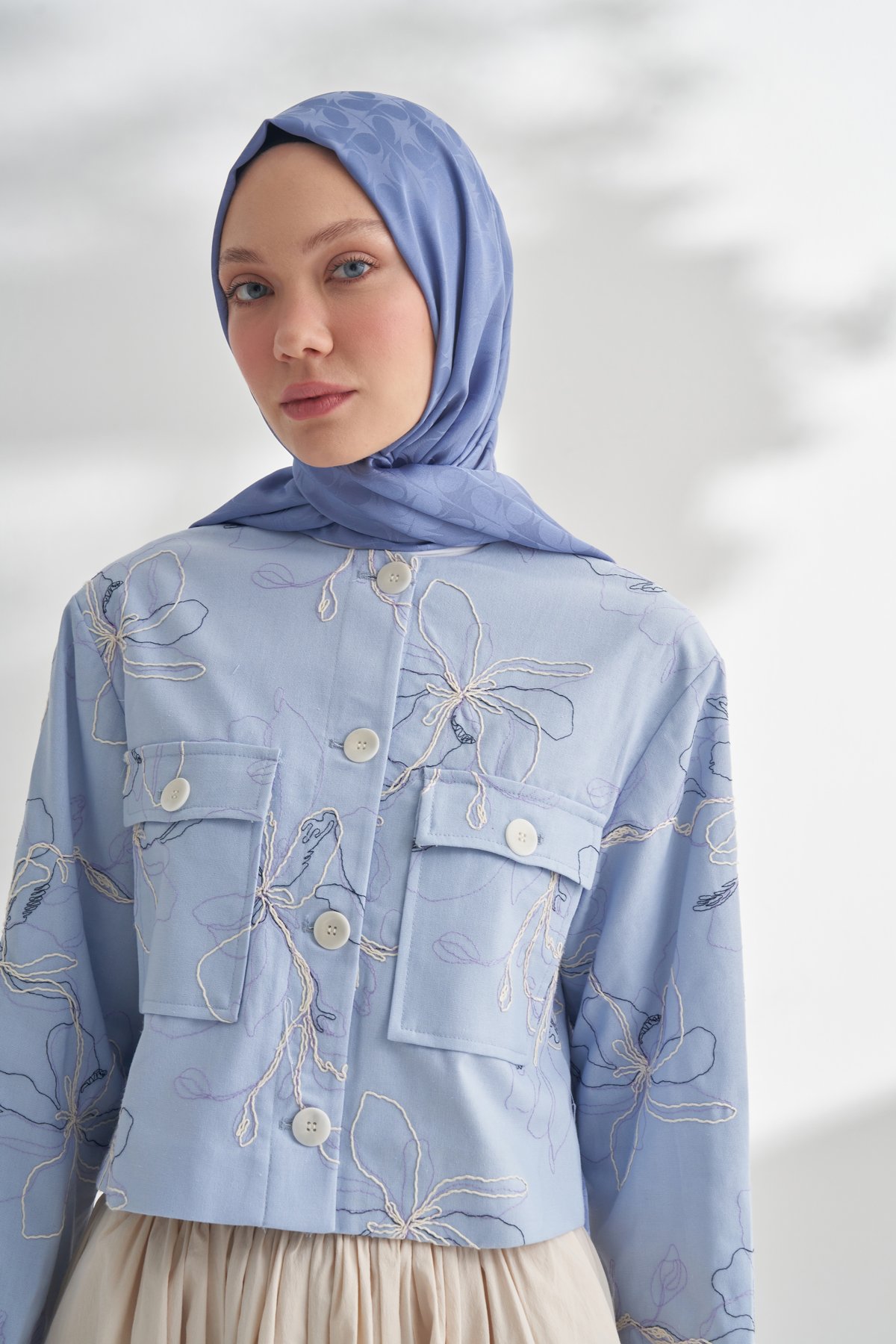 NANYA JAKAR RÜZGARGÜLÜ DESEN ŞAL - İNDİGO