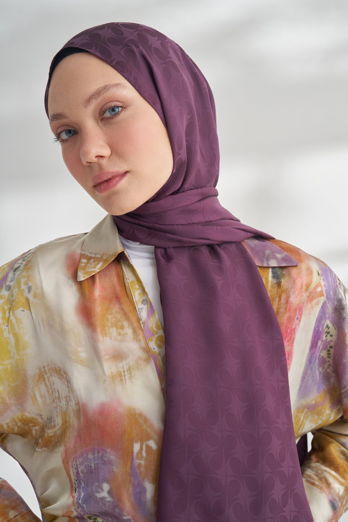 NANYA JAKAR RÜZGARGÜLÜ DESEN ŞAL - MÜRDÜM