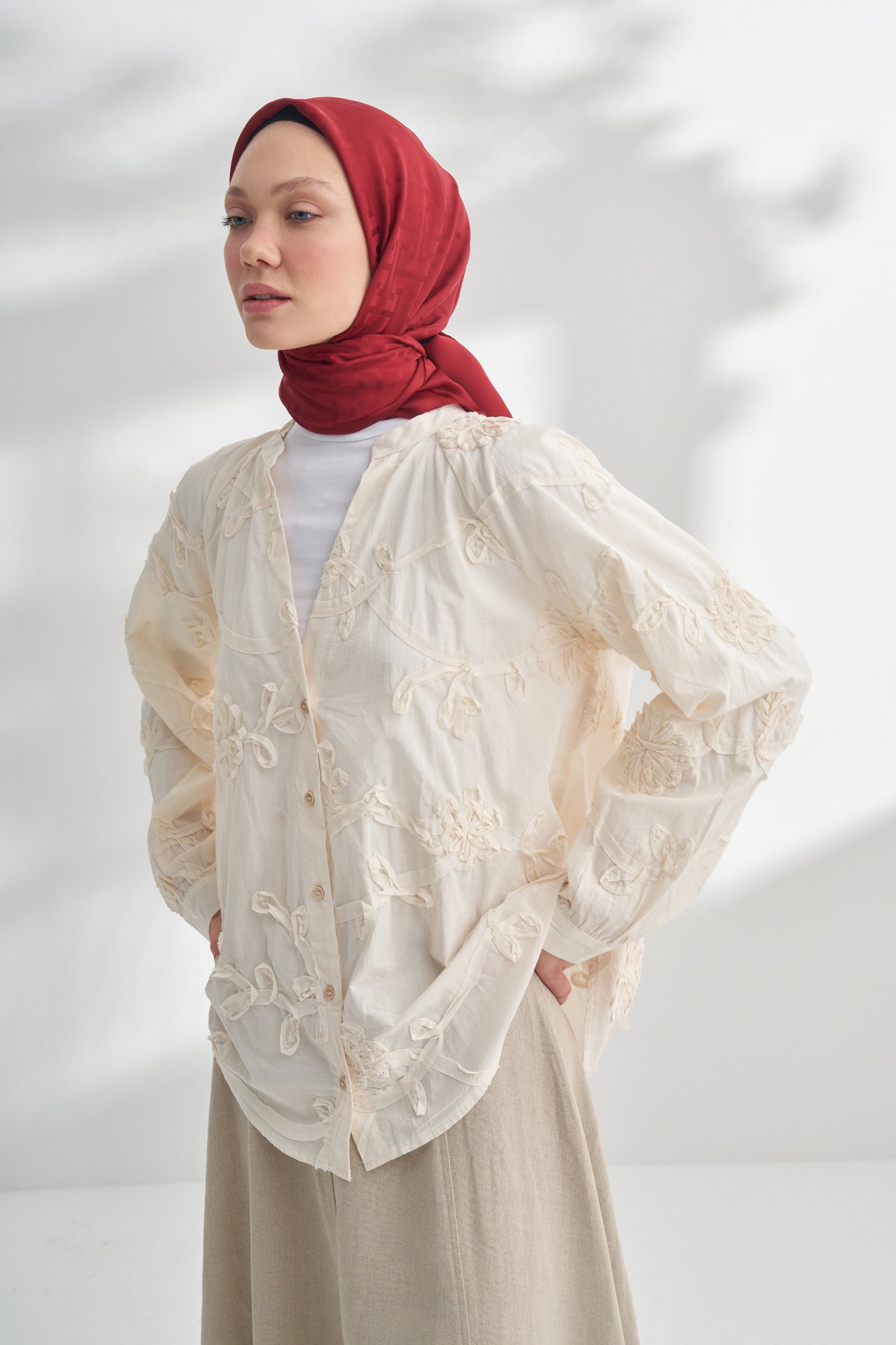 NANYA JAKAR T DESEN EŞARP - BORDO