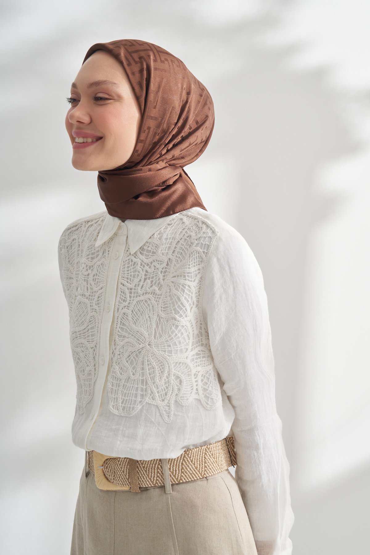 NANYA JAKAR T DESEN EŞARP - KAHVE