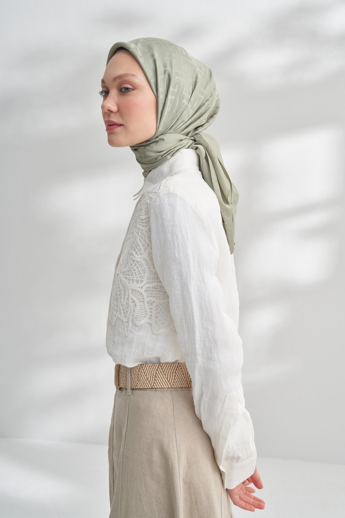 NANYA JAKAR T DESEN EŞARP - KETEN YEŞİLİ