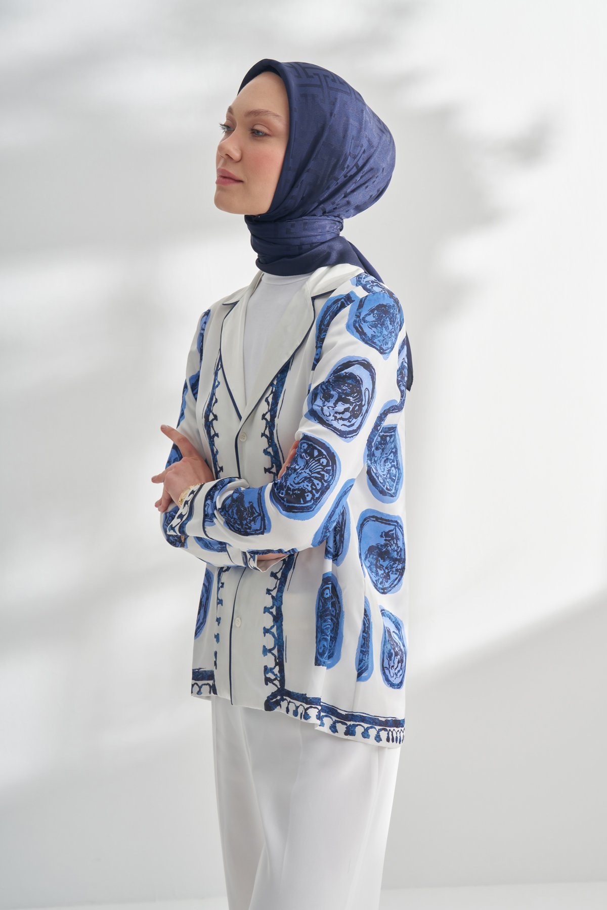 NANYA JAKAR T DESEN EŞARP - LACİVERT