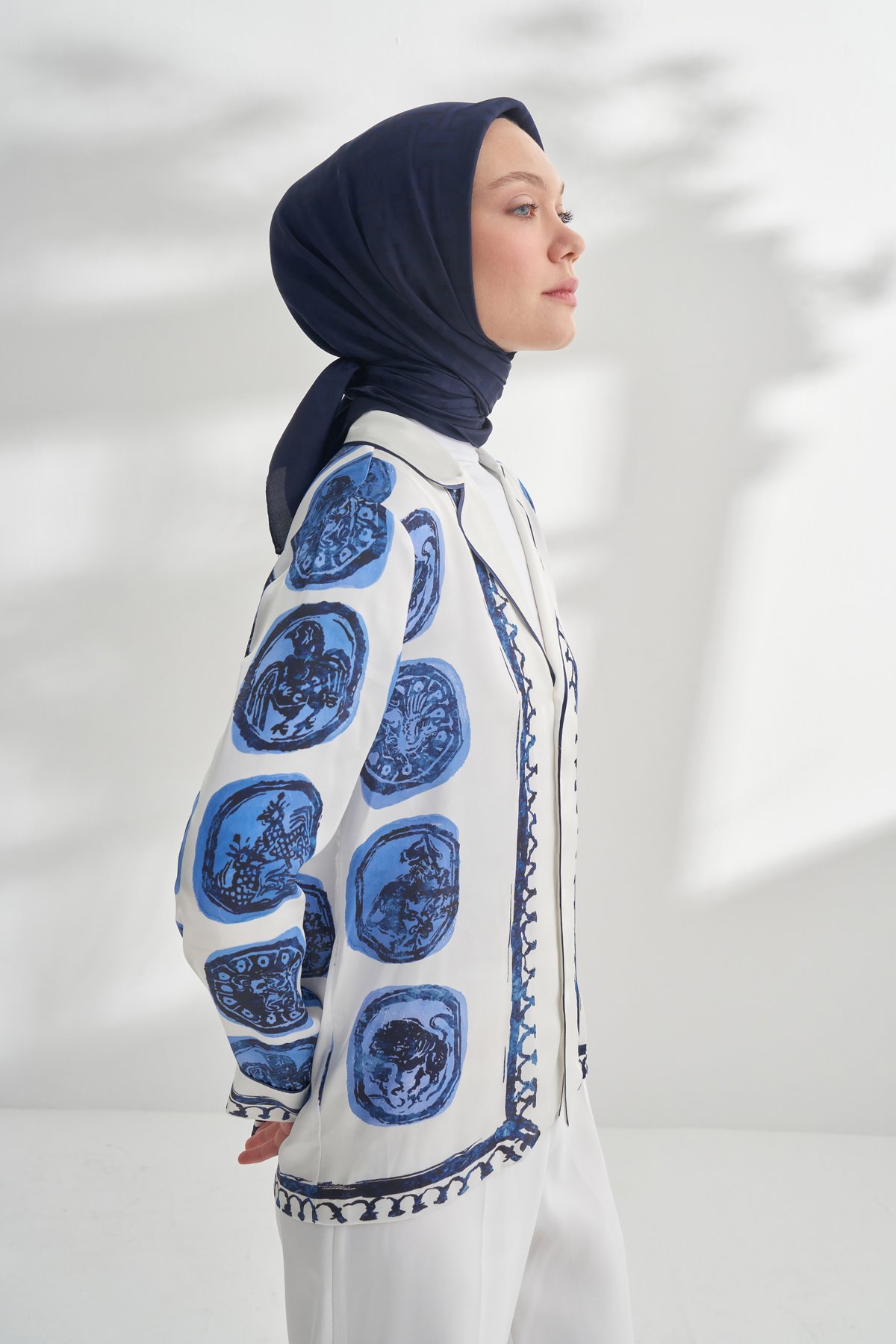 NANYA JAKAR T DESEN EŞARP - LACİVERT