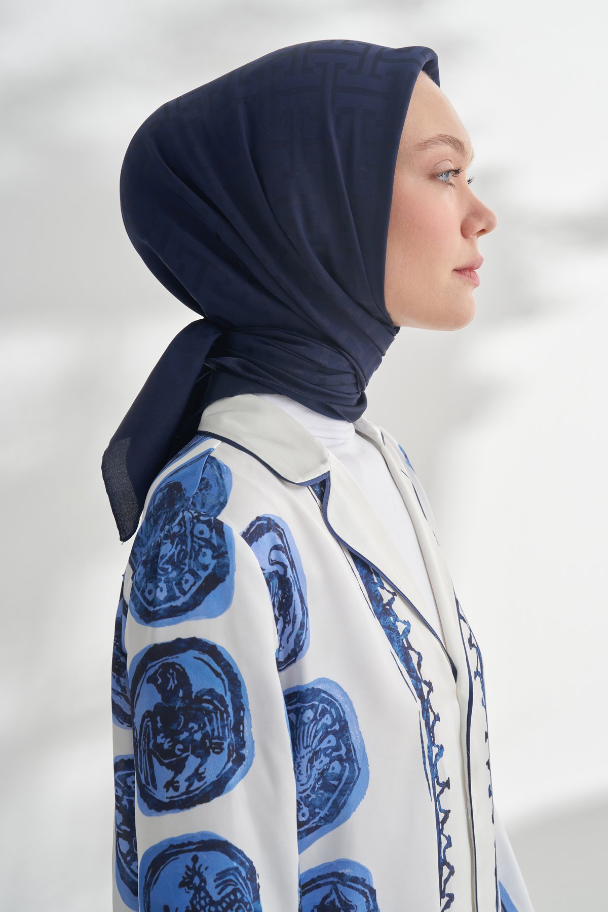 NANYA JAKAR T DESEN EŞARP - LACİVERT