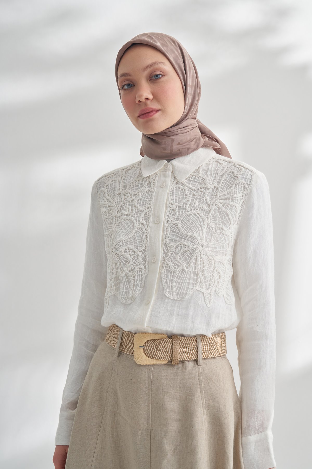 NANYA JAKAR T DESEN EŞARP - VİZON