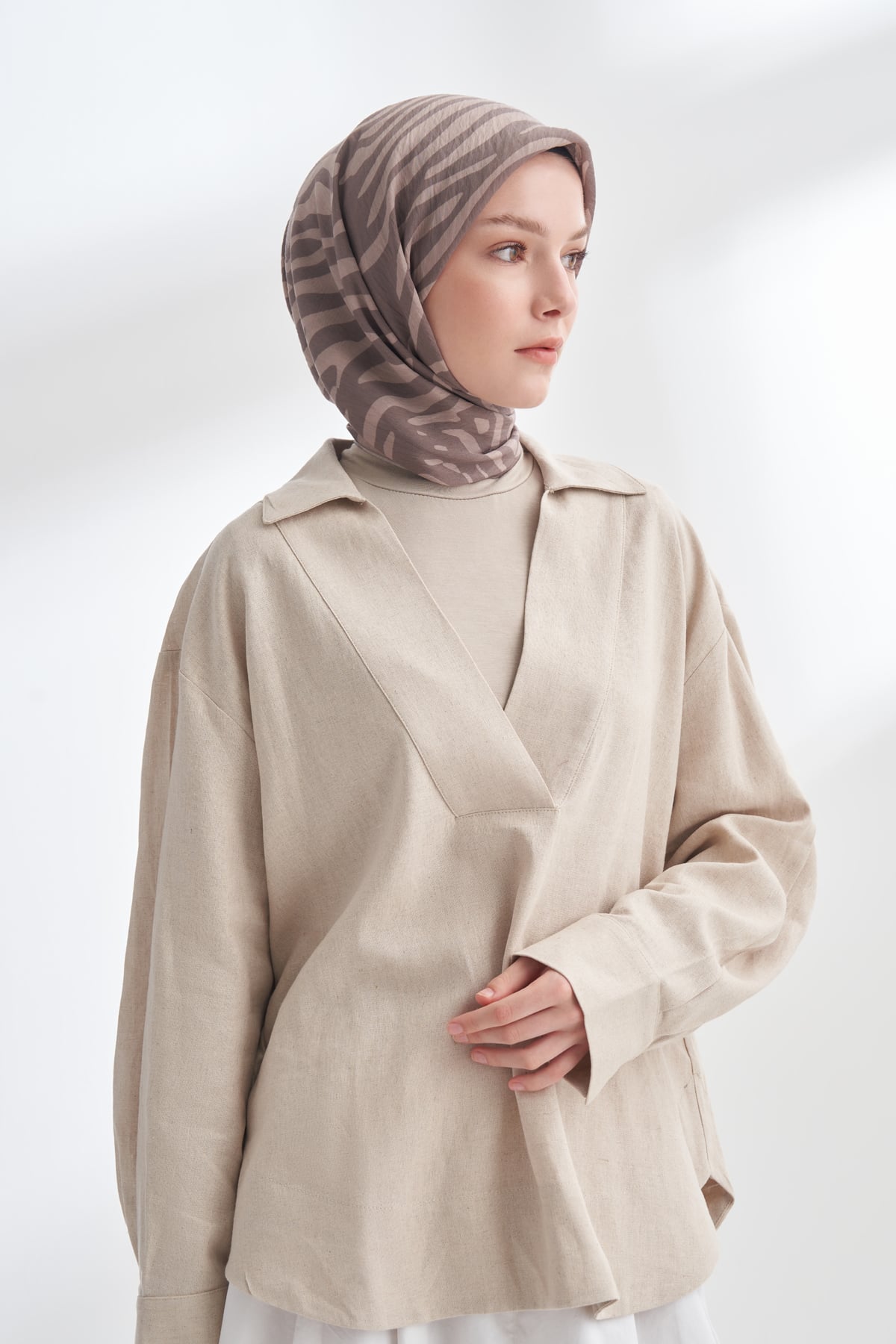 NOMADIC LINES DESEN THE TENCEL EDIT EŞARP  - SÜTLÜ KAHVE