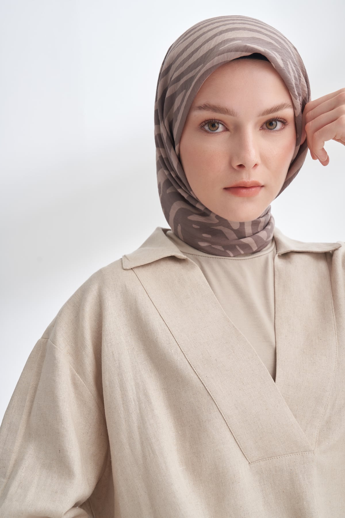 NOMADIC LINES DESEN THE TENCEL EDIT EŞARP  - SÜTLÜ KAHVE