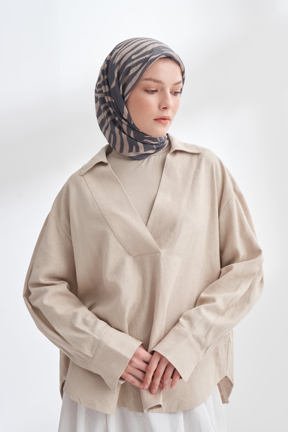 NOMADIC LINES DESEN THE TENCEL EDIT EŞARP  - BEJ - FÜME