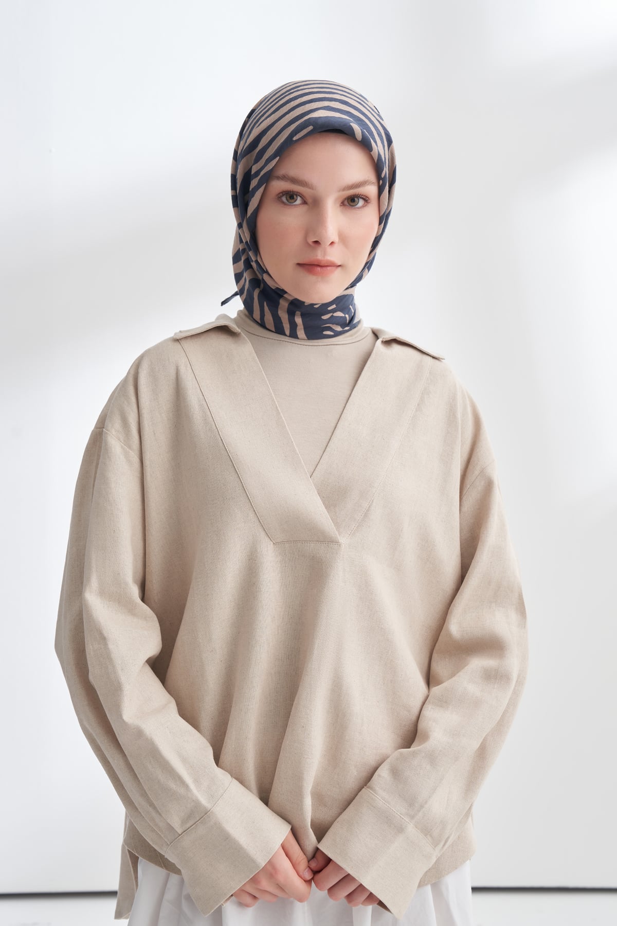 NOMADIC LINES DESEN THE TENCEL EDIT EŞARP  - LACİVERT - BEJ