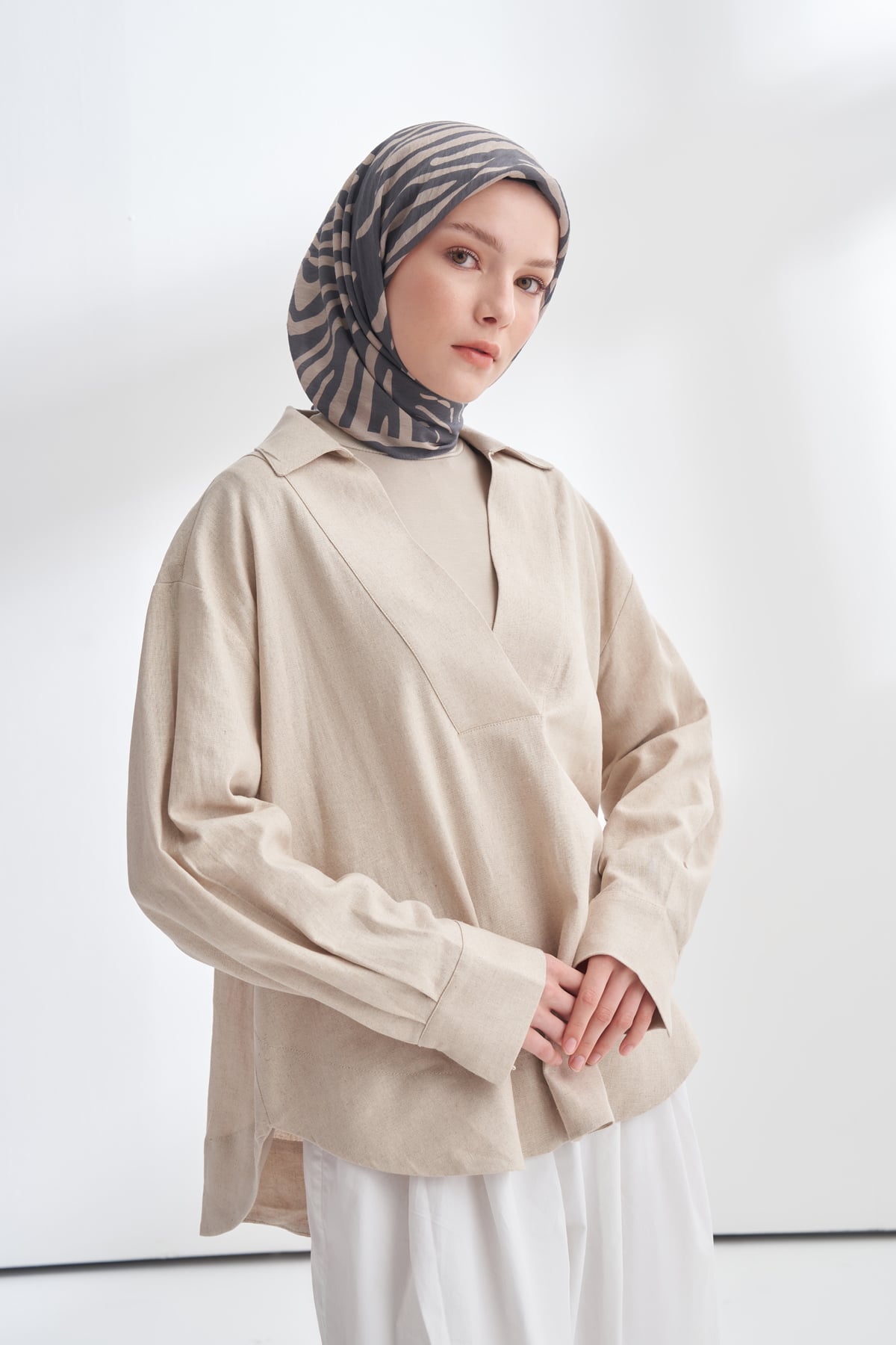NOMADIC LINES DESEN THE TENCEL EDIT EŞARP  - BEJ - FÜME