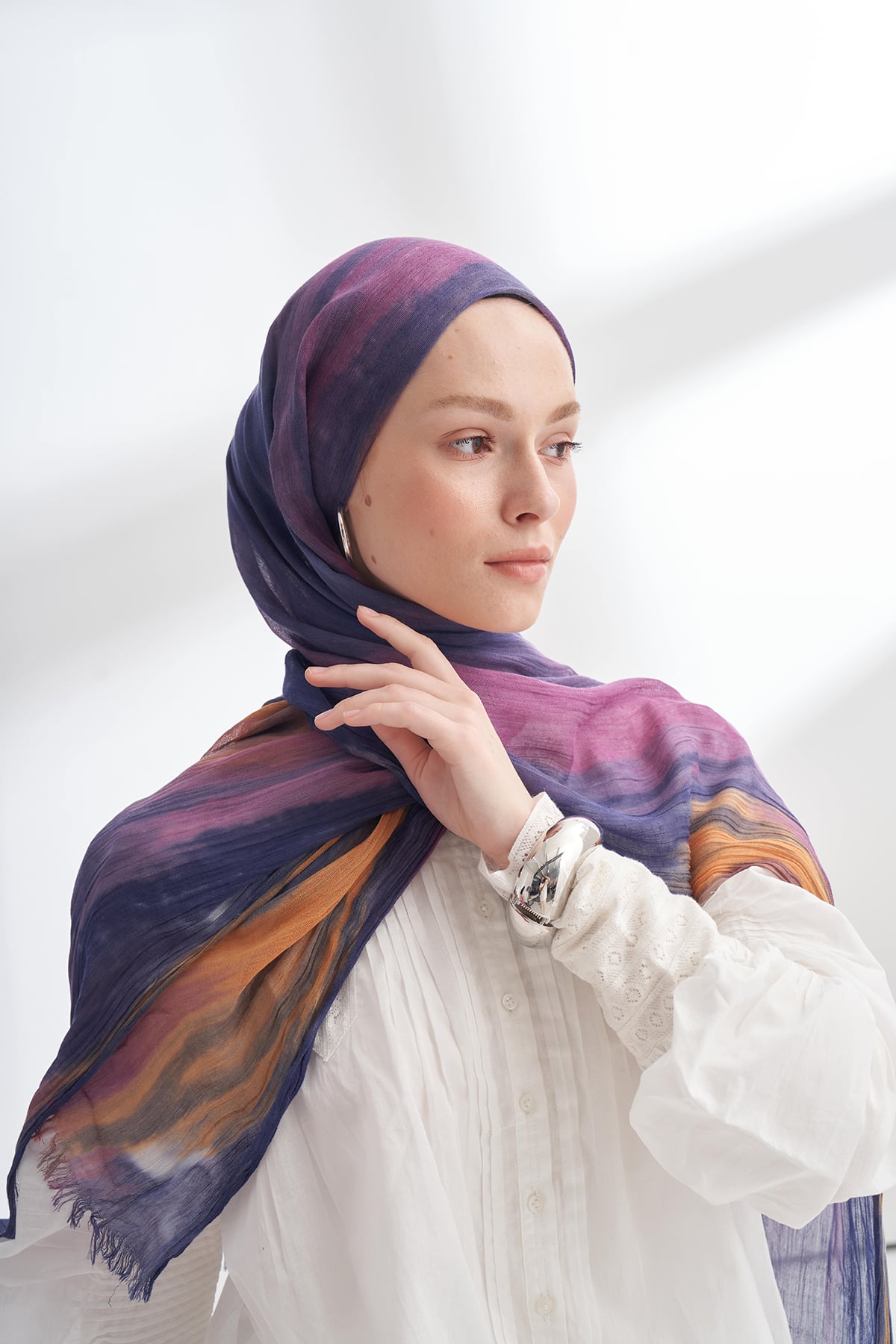 ORGANIC TOUCH VİSKON BLEND DESEN ŞAL - MÜRDÜM