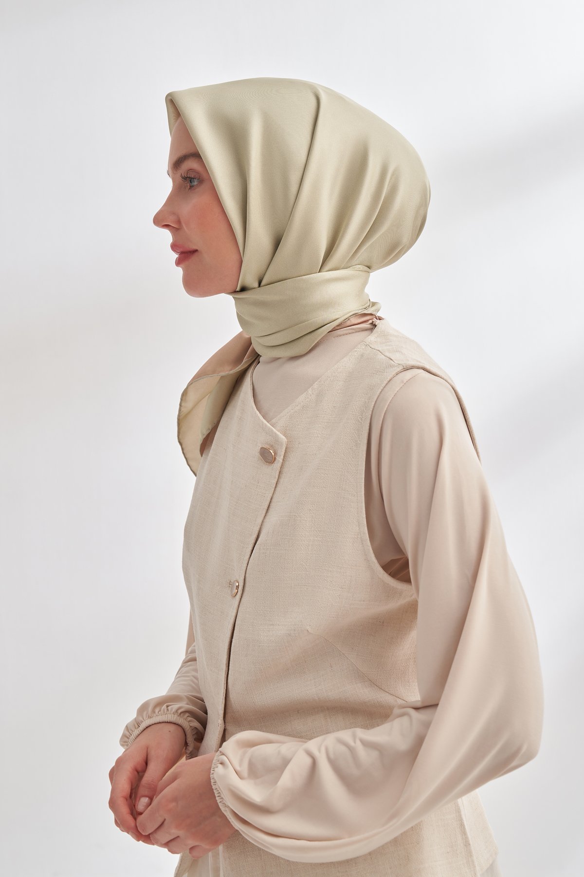 PREMIUM ÇİFT TARAFLI TWILL İPEK EŞARP -  TOPRAK - KETEN YEŞİLİ