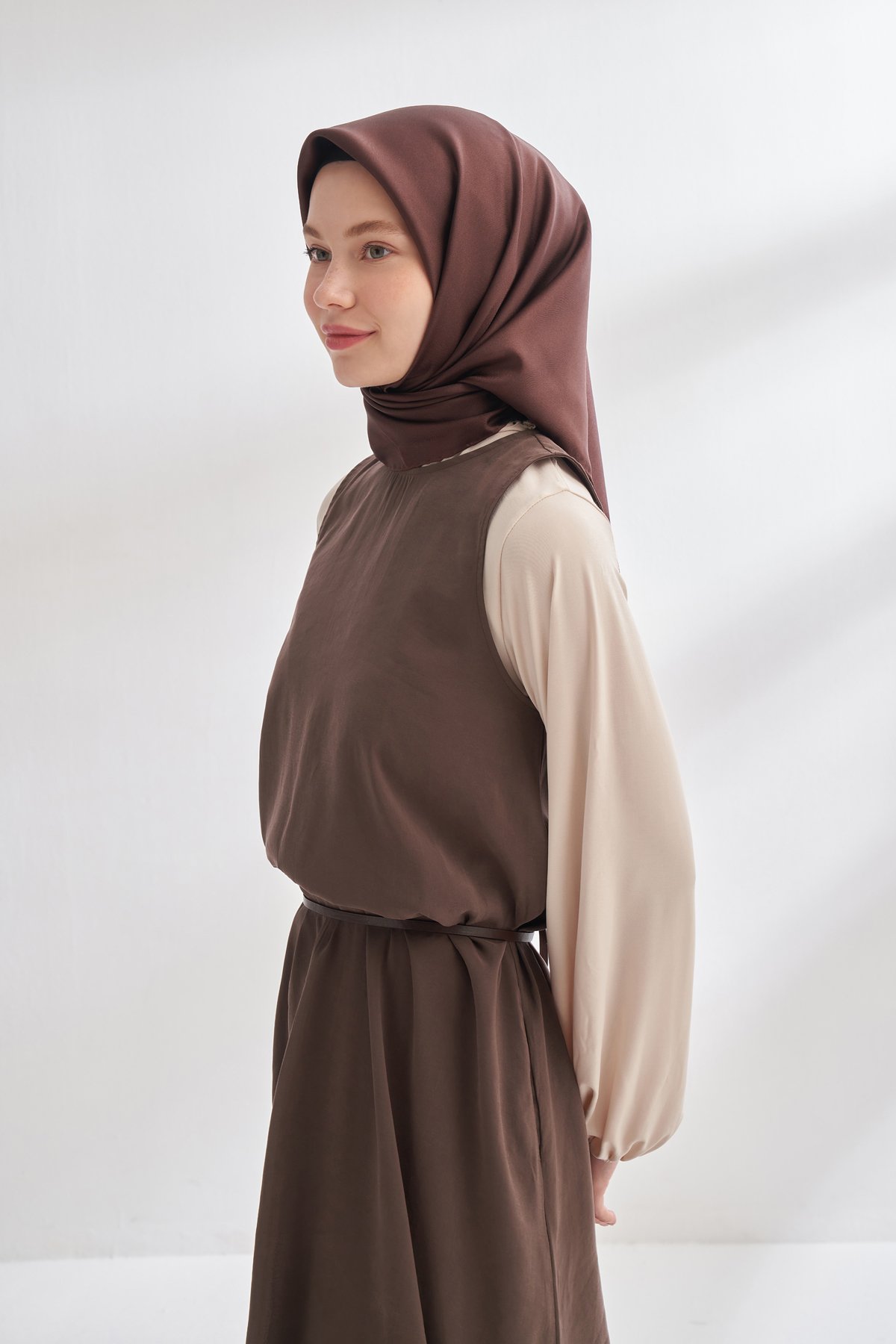 PREMIUM ÇİFT TARAFLI TWILL İPEK EŞARP -  ACI KAHVE - KOYU VİZON