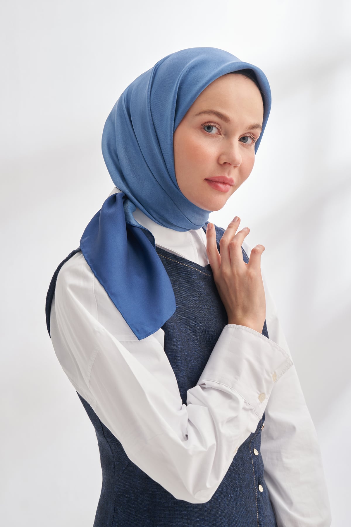 PREMIUM ÇİFT TARAFLI TWILL İPEK EŞARP - LACİVERT - BEBE MAVİSİ