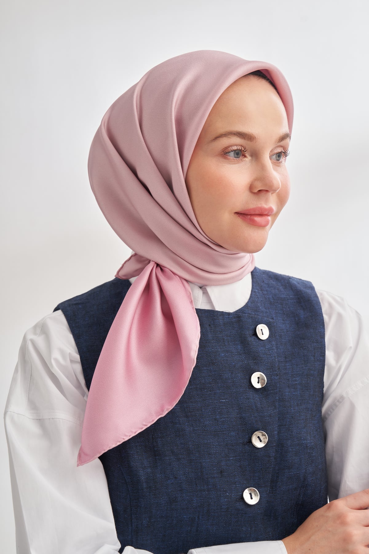 PREMIUM ÇİFT TARAFLI TWILL İPEK EŞARP - PUDRA - GÜLKURUSU