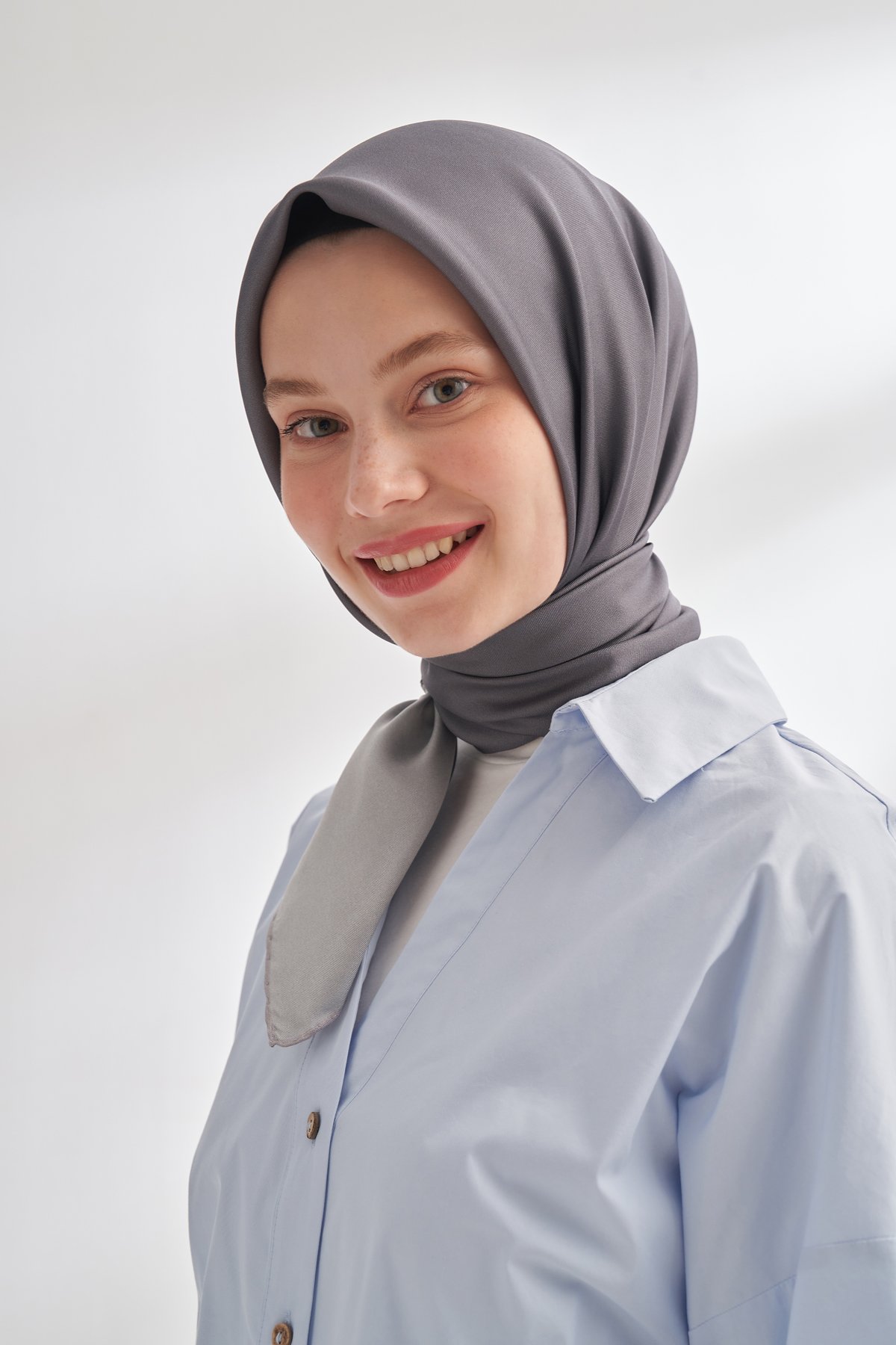 PREMIUM ÇİFT TARAFLI TWILL İPEK EŞARP - GÜMÜŞ - KOYU FÜME
