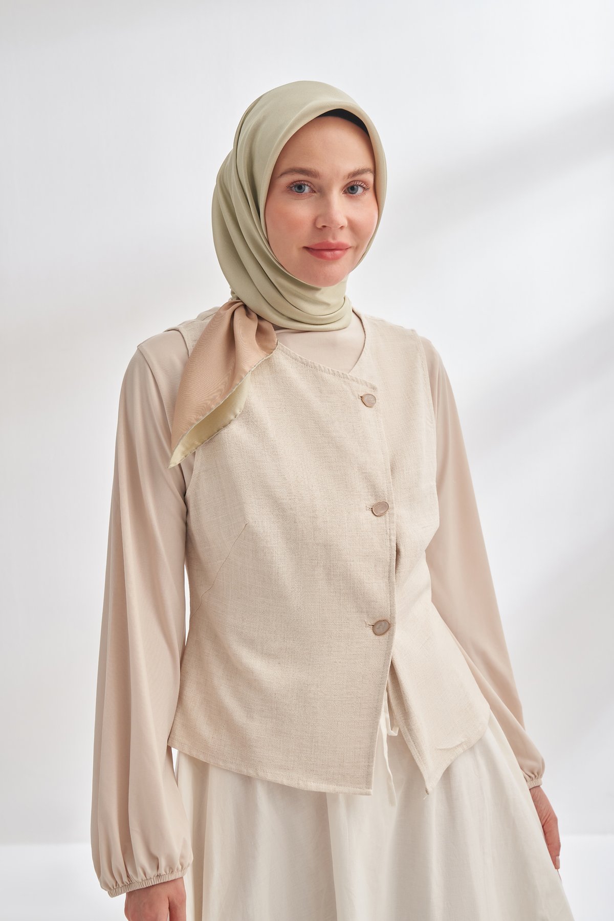 PREMIUM ÇİFT TARAFLI TWILL İPEK EŞARP -  TOPRAK - KETEN YEŞİLİ