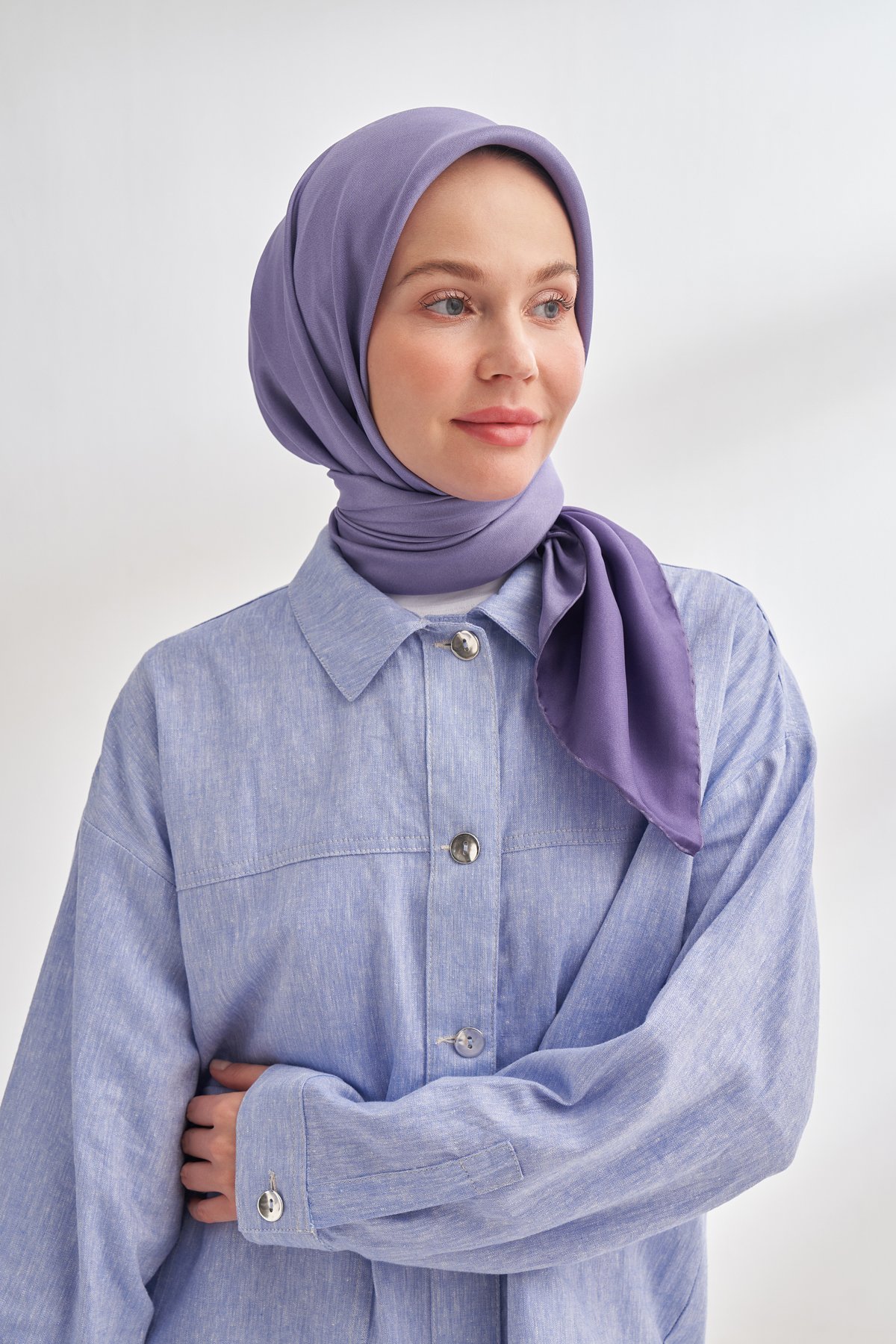 PREMIUM ÇİFT TARAFLI TWILL İPEK EŞARP - LEYLAK - MÜRDÜM
