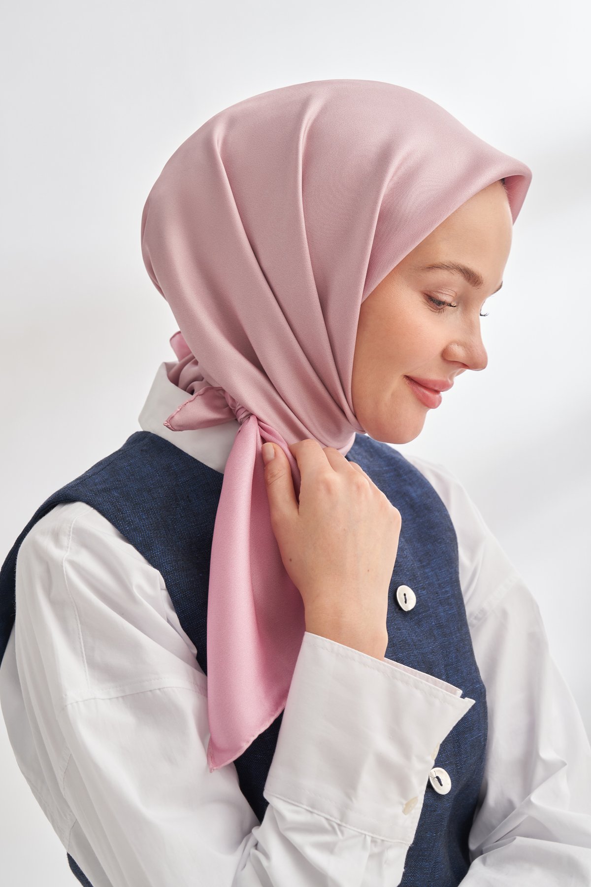 PREMIUM ÇİFT TARAFLI TWILL İPEK EŞARP - PUDRA - GÜLKURUSU