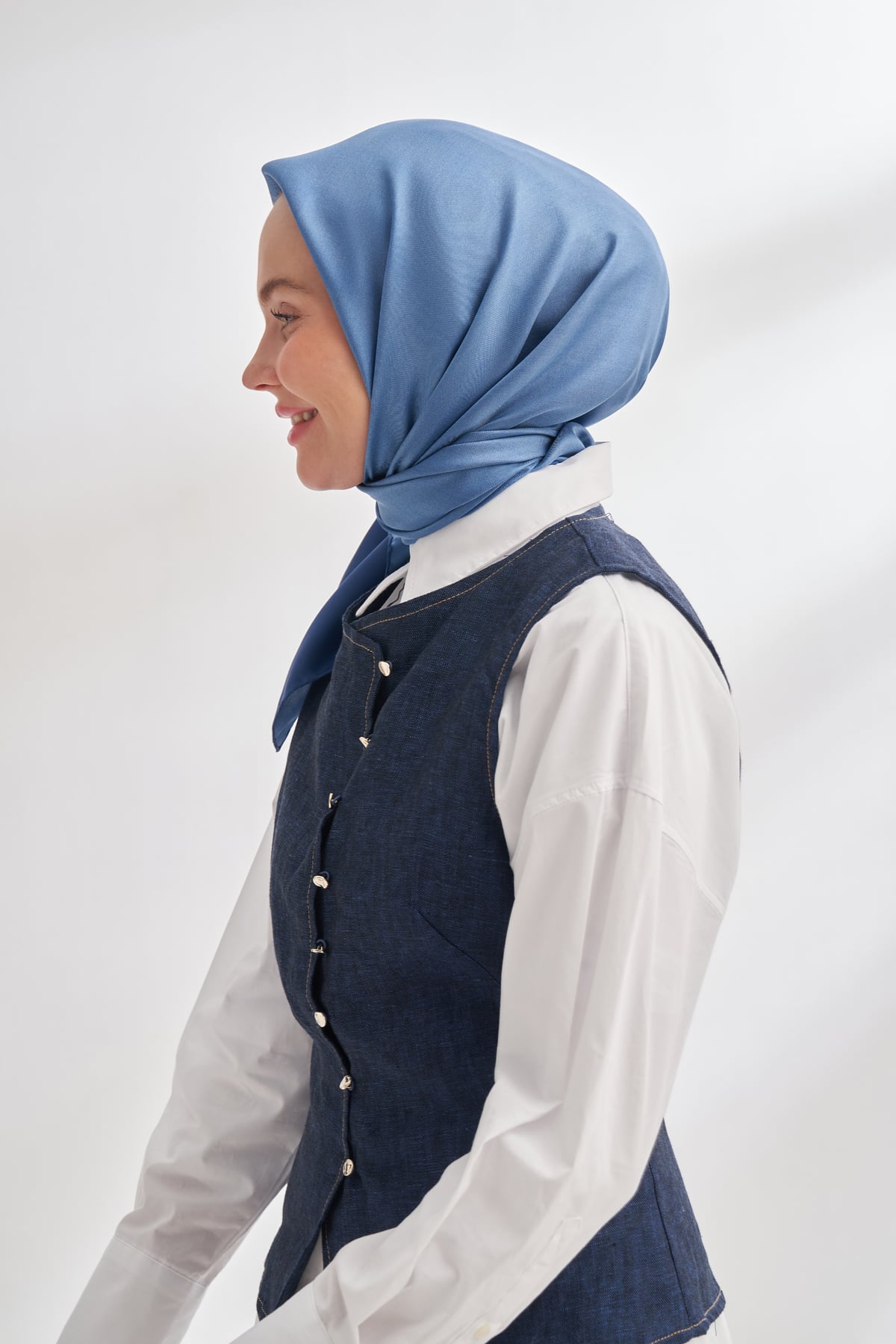PREMIUM ÇİFT TARAFLI TWILL İPEK EŞARP - LACİVERT - BEBE MAVİSİ