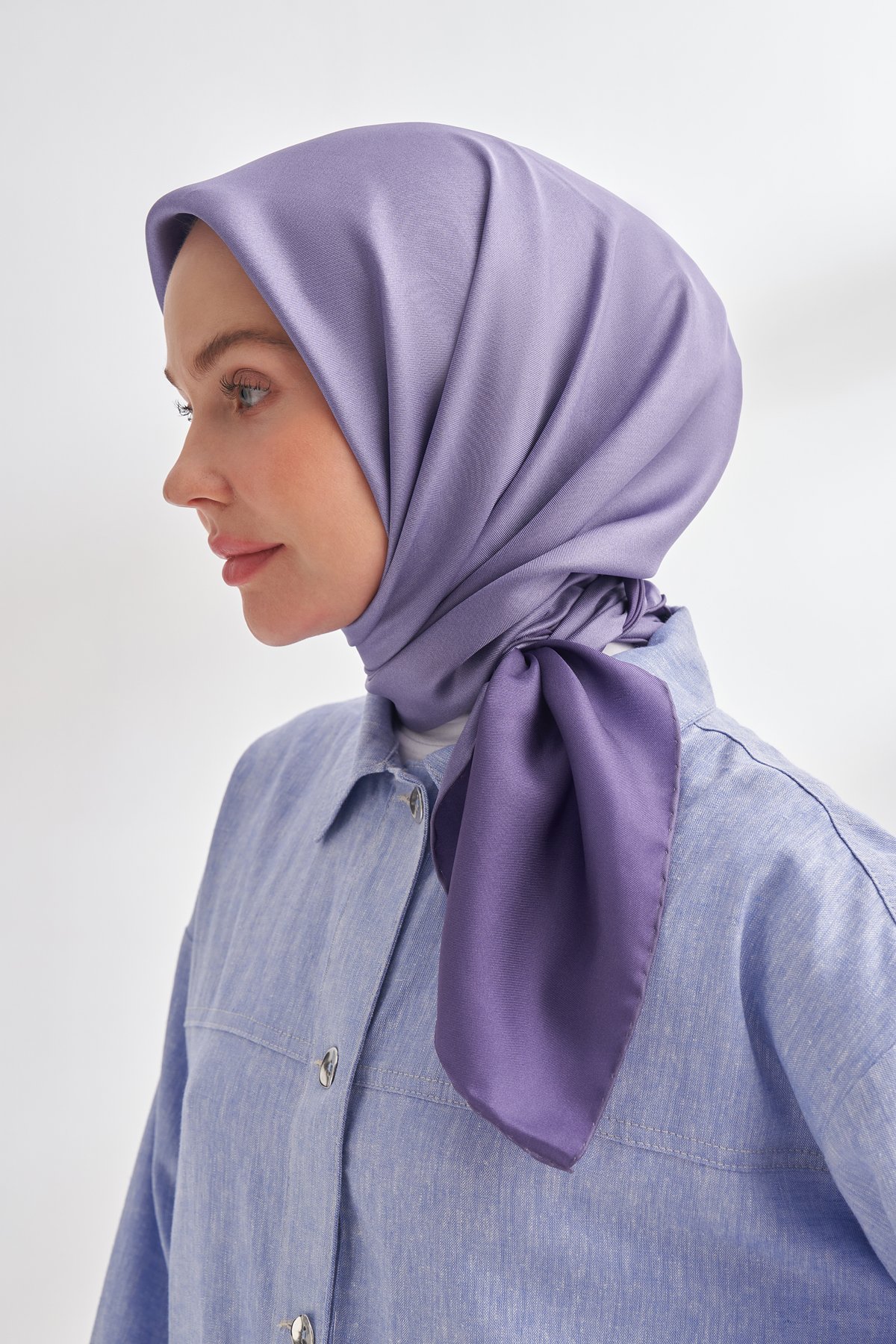 PREMIUM ÇİFT TARAFLI TWILL İPEK EŞARP - LEYLAK - MÜRDÜM