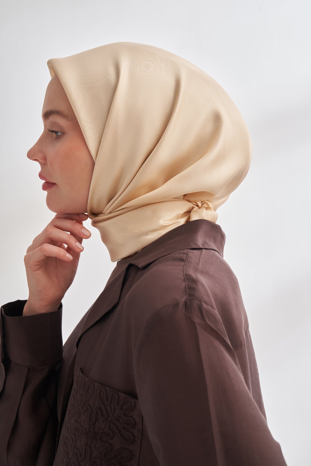 PREMIUM ÇİFT TARAFLI TWILL İPEK EŞARP - DORE - KAMEL